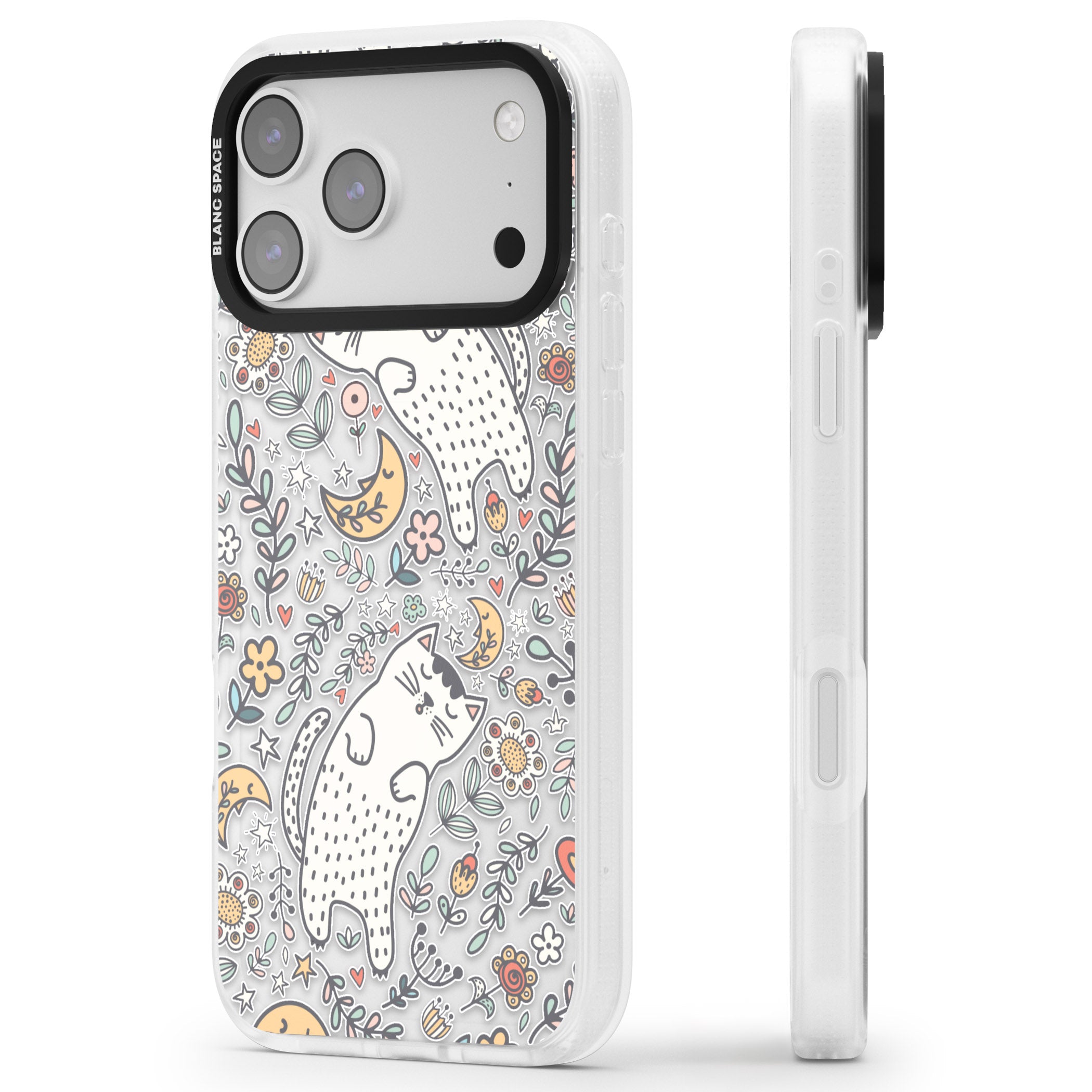 Sleeping Cat Pattern iPhone 17 Pro Impact Air Clear Phone Case Side Profile