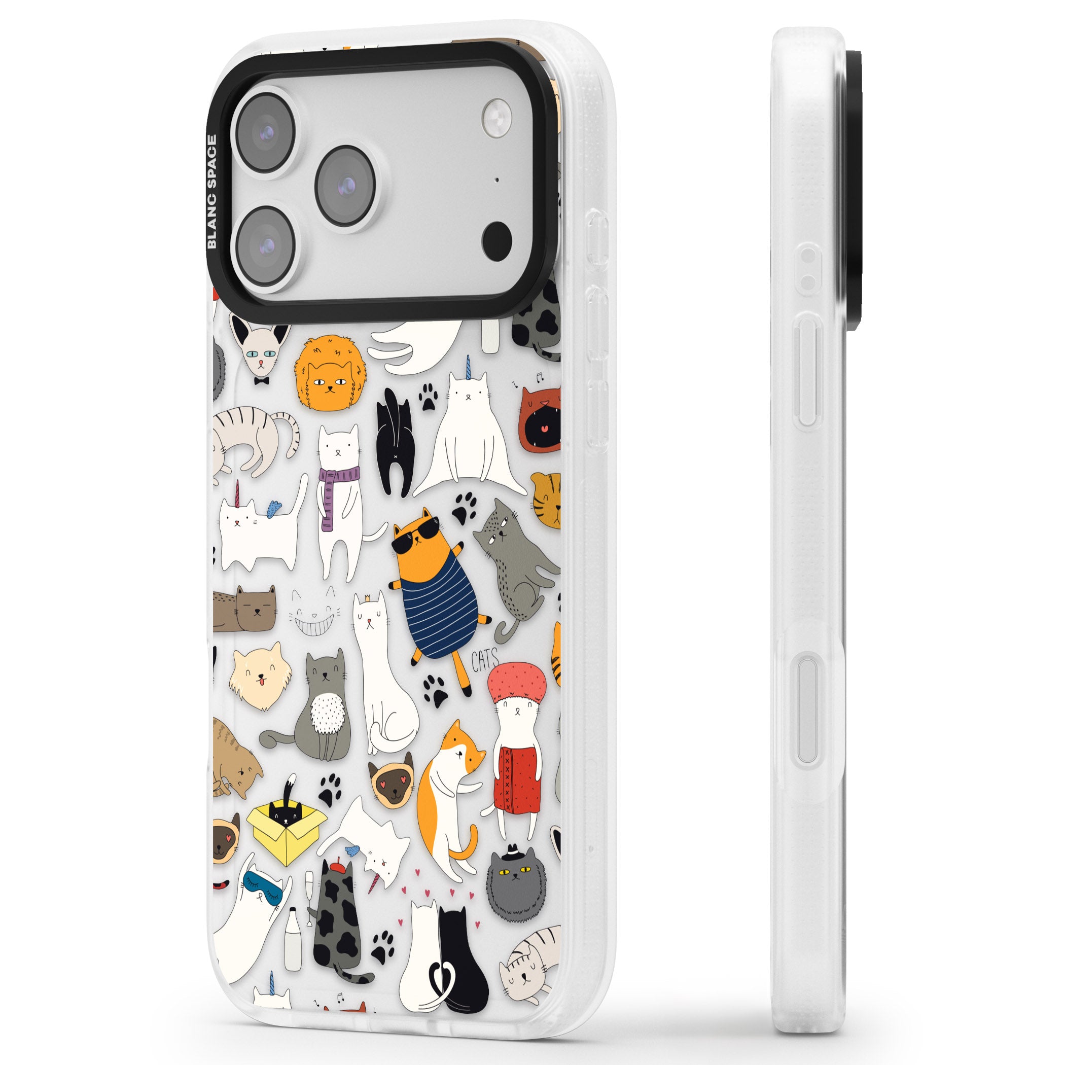 Cartoon Cat Collage iPhone 17 Pro Impact Air Clear Phone Case Side Profile