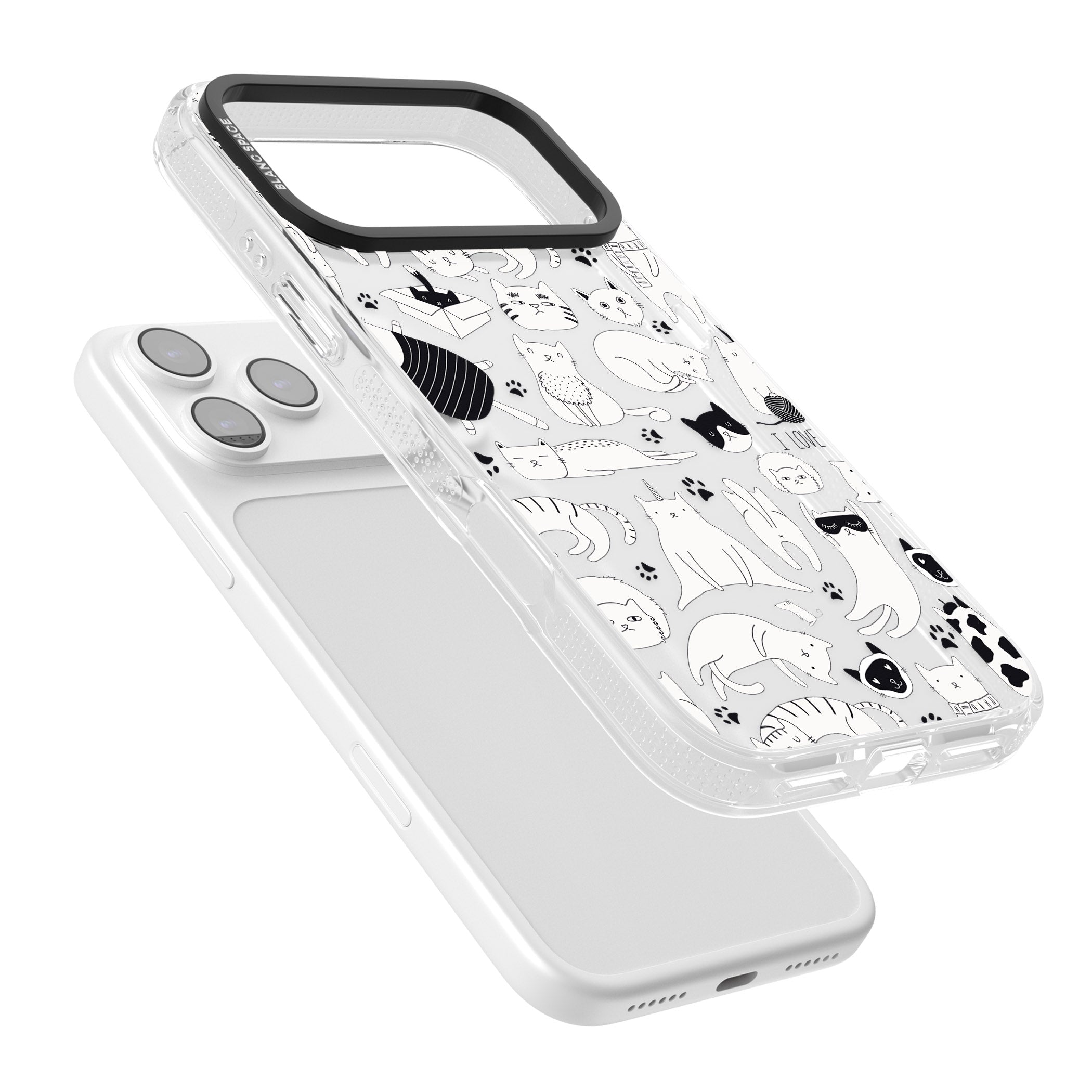 Cartoon Cat Collage Black & White iPhone 17 Pro Impact Air Clear Phone Case Colours