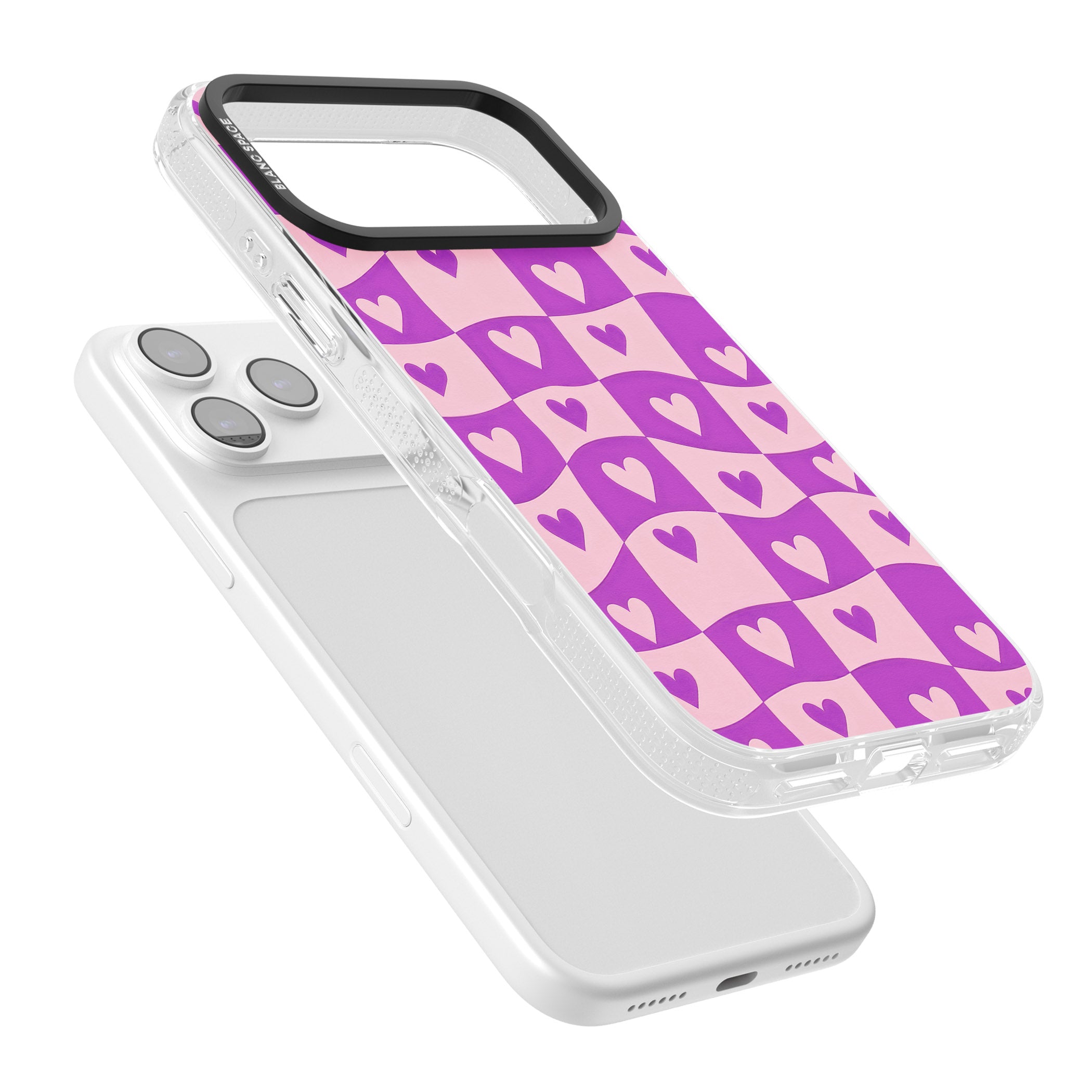 Purple Wavy Checked Hearts iPhone 17 Pro Impact Air Clear Phone Case Colours