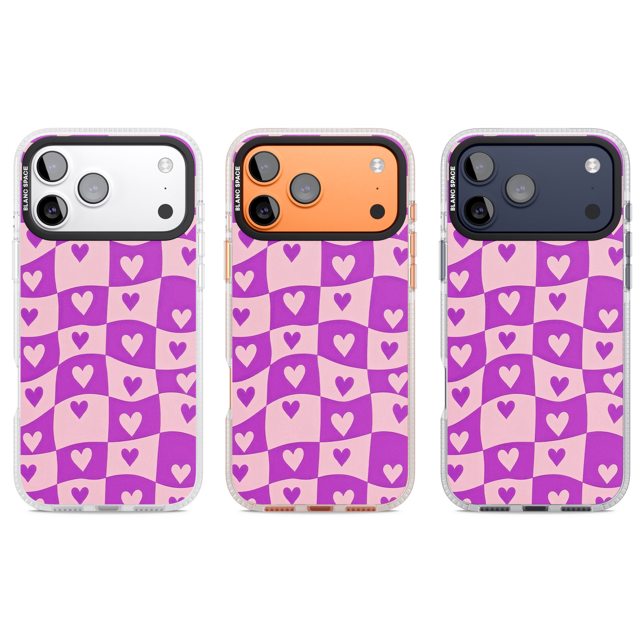 Purple Wavy Checked Hearts iPhone 17 Pro Impact Air Clear Phone Case APT Impact Protection