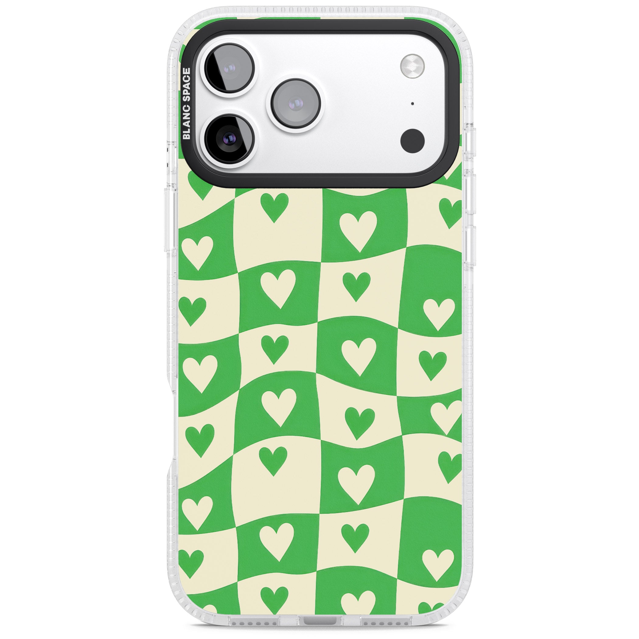 Green Wavy Checked Hearts iPhone 17 Pro Impact Air Clear Phone Case