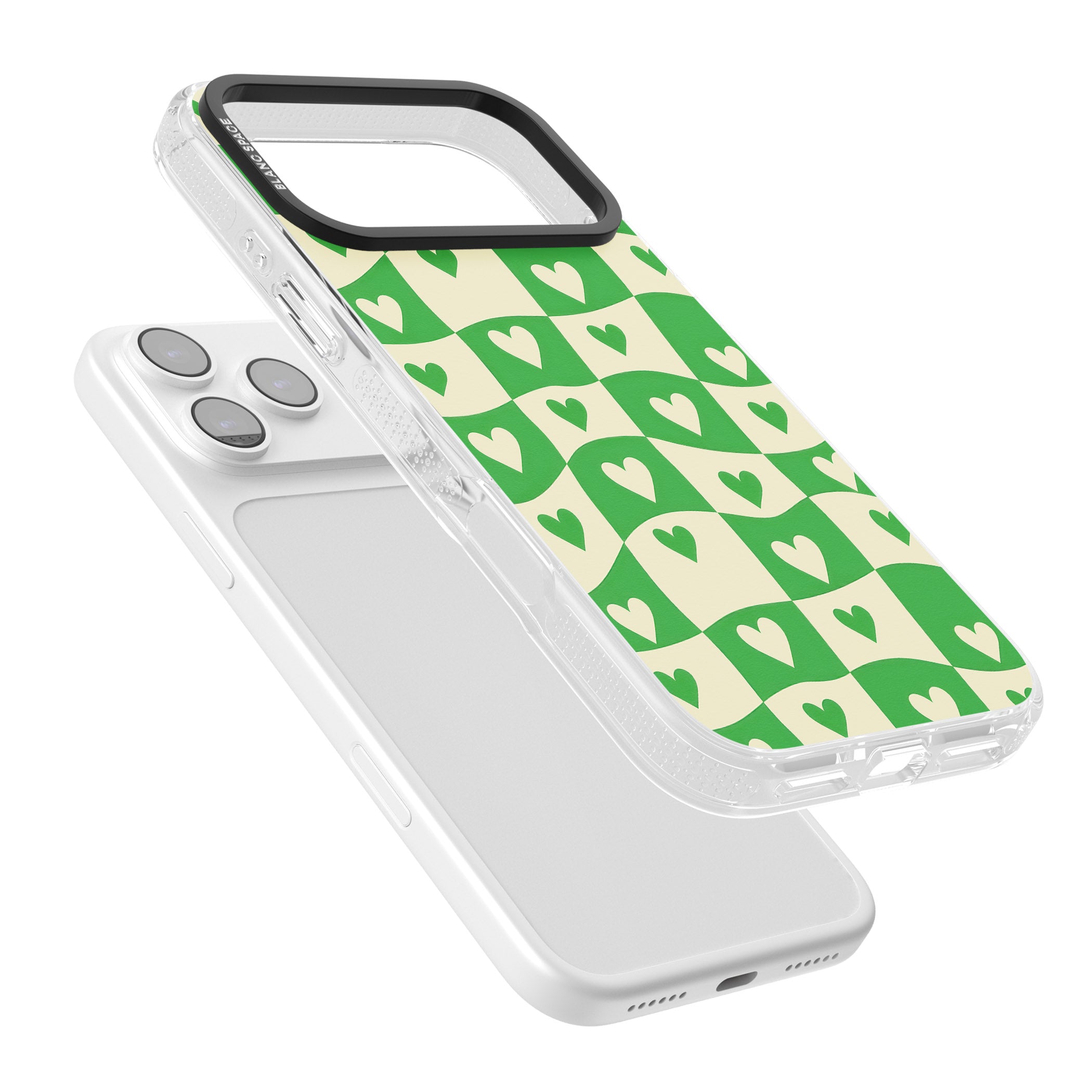 Green Wavy Checked Hearts iPhone 17 Pro Impact Air Clear Phone Case Colours