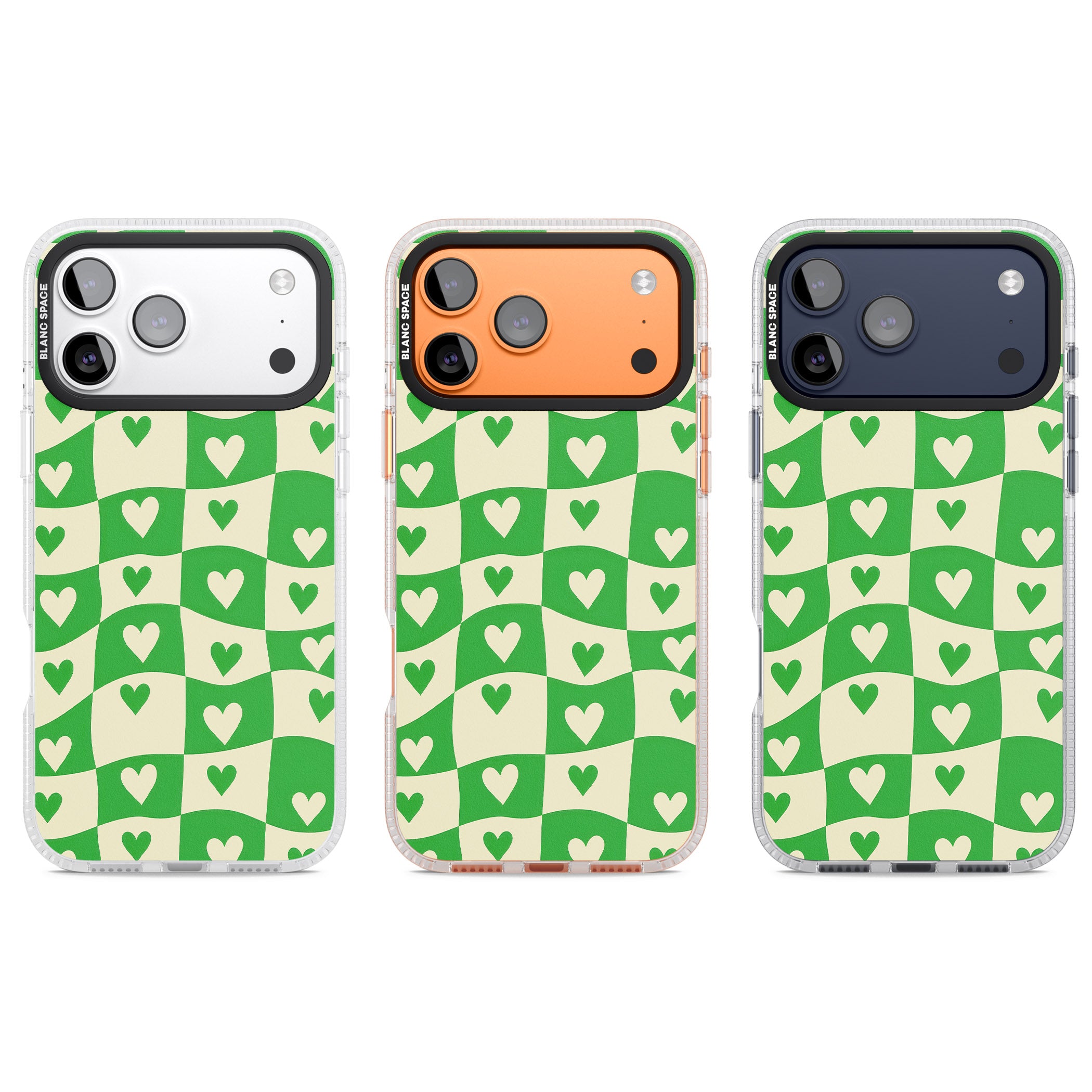 Green Wavy Checked Hearts iPhone 17 Pro Impact Air Clear Phone Case APT Impact Protection