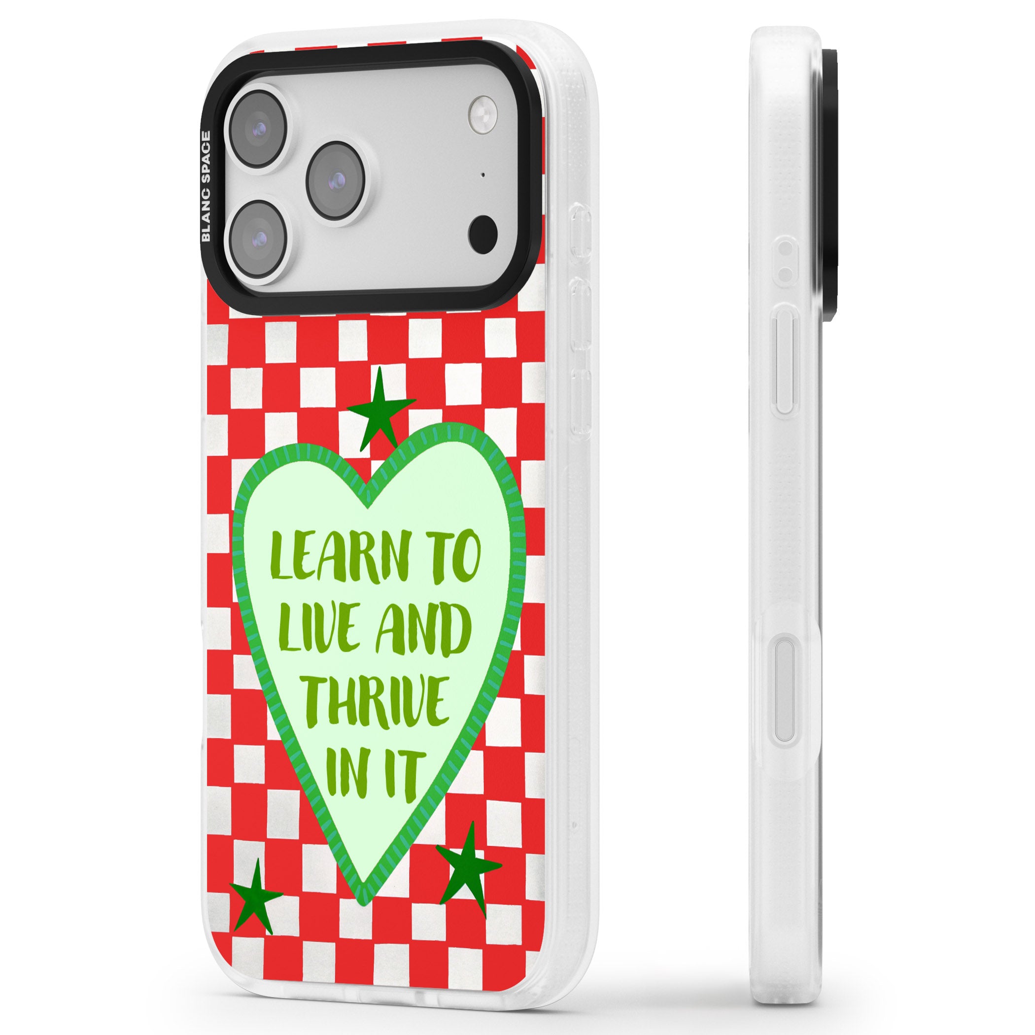 Learn To Live iPhone 17 Pro Impact Air Clear Phone Case Side Profile