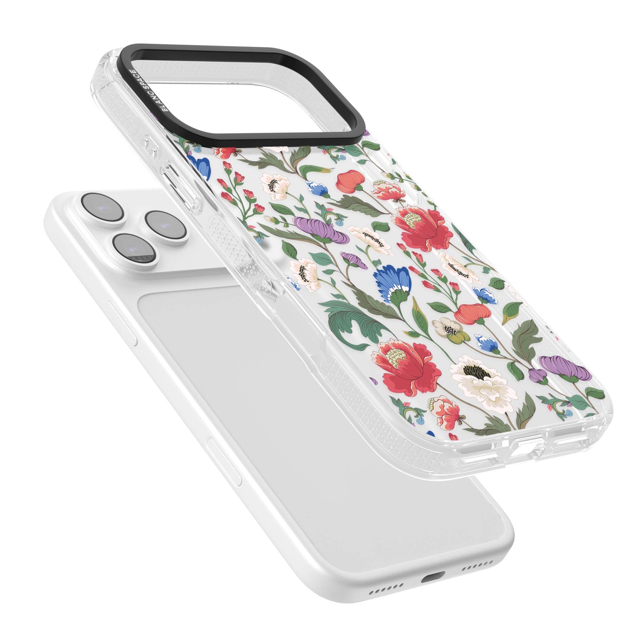 Chinoiserie Bloom vintage floral iPhone case featuring hand-painted peonies, poppies and trailing wildflowers on clear... | Clear Case Impact Air case for iPhone 17 Pro, iPhone 17 Pro Max