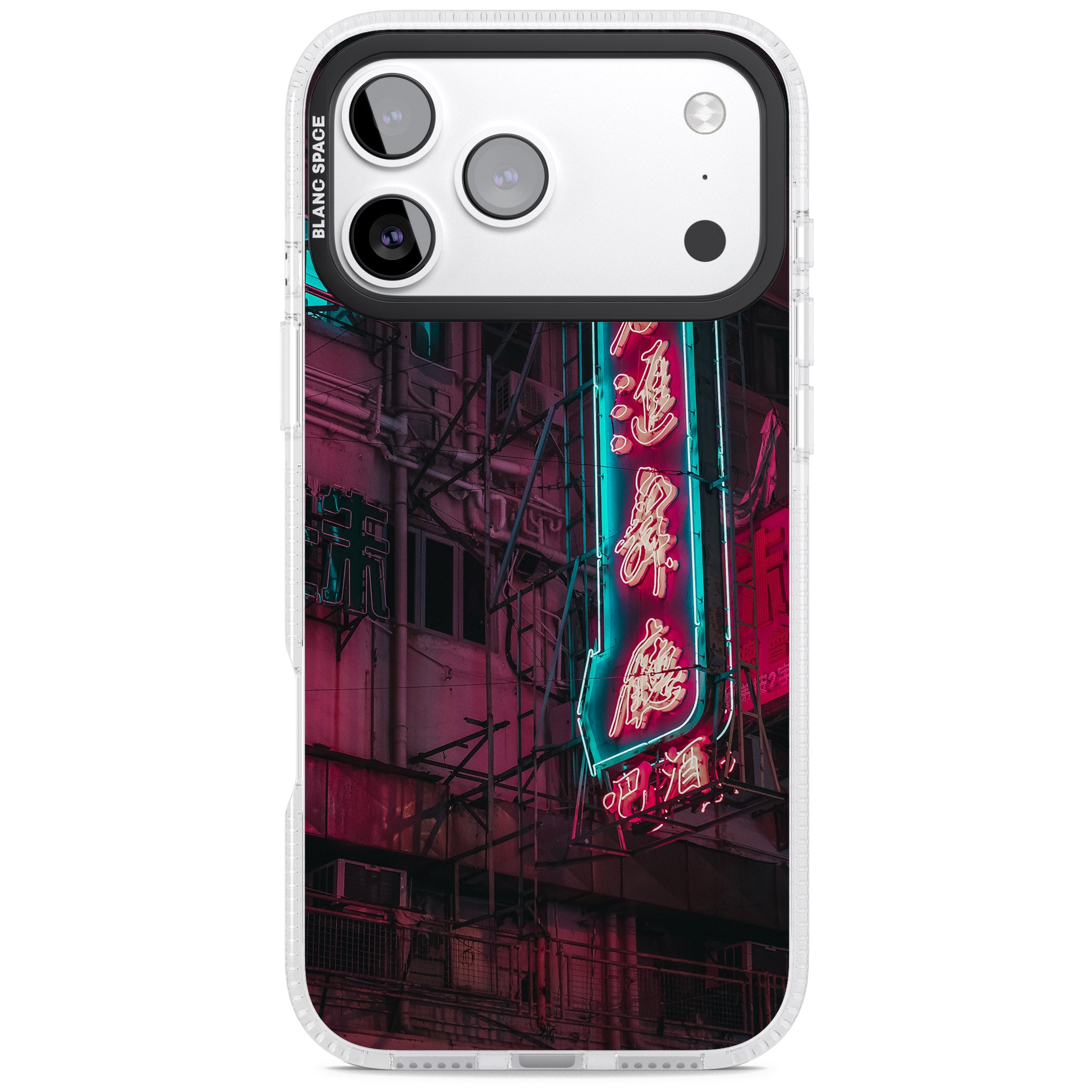 Neon Kanji Cityscape iPhone 17 Pro Impact Air Clear Phone Case