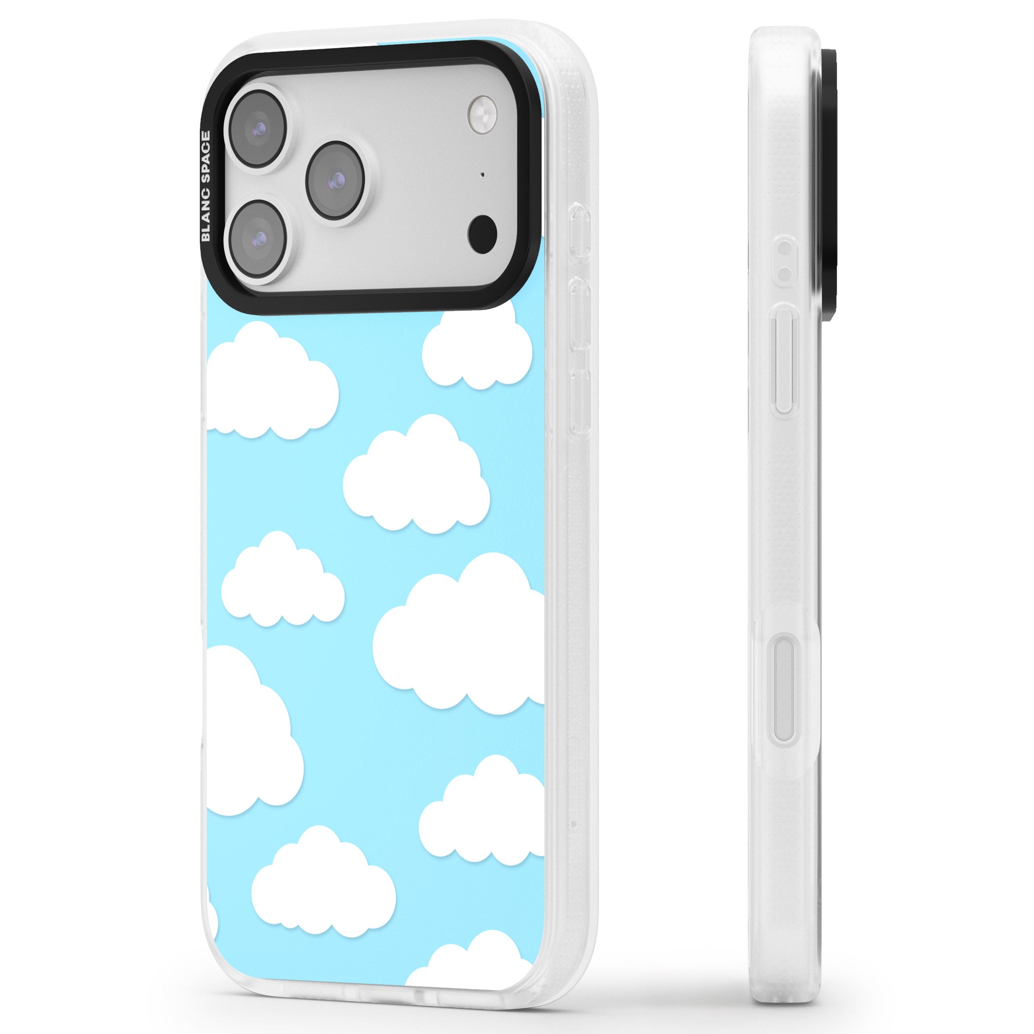Blue Sky & Clouds Pattern iPhone 17 Pro Impact Air Clear Phone Case Side Profile
