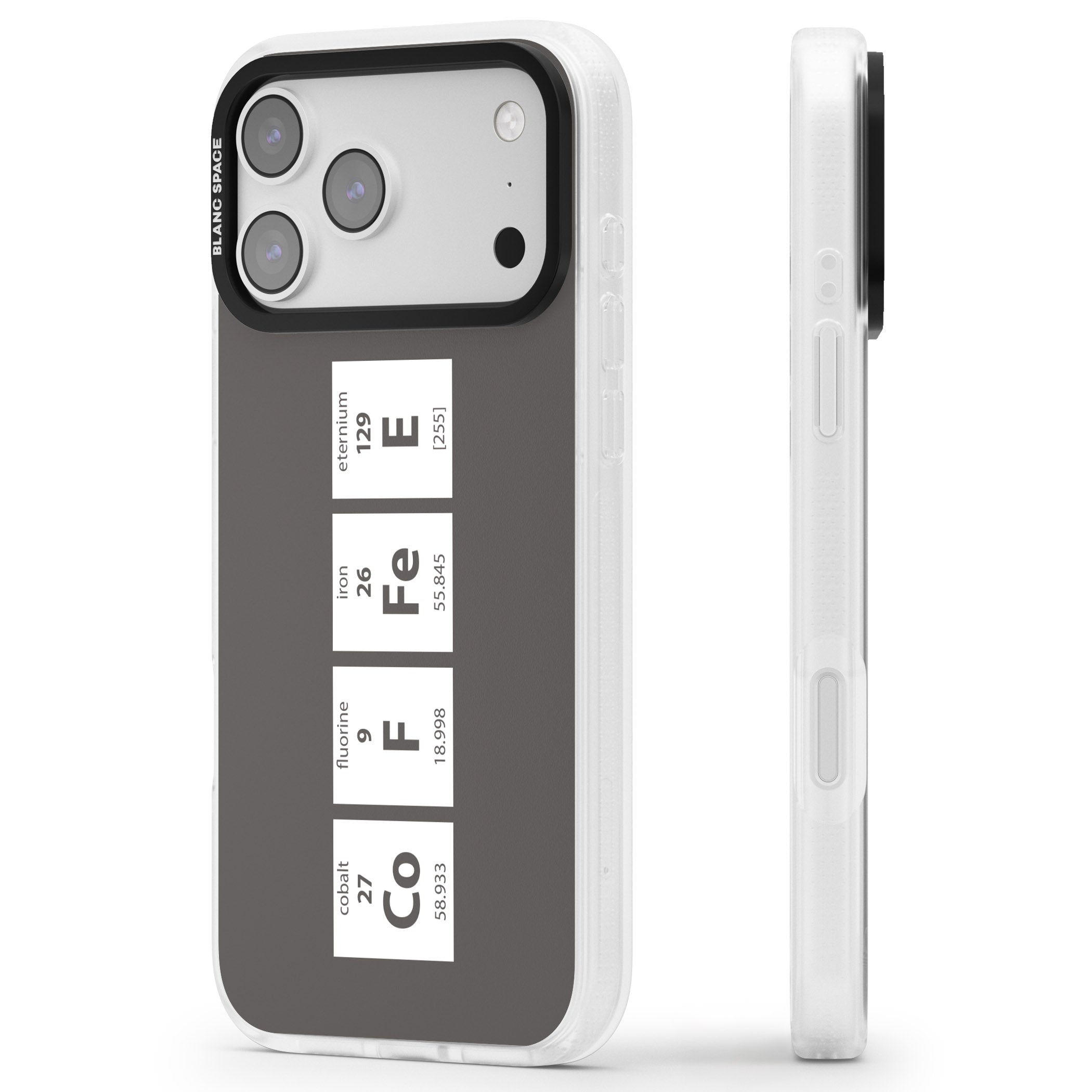 Coffee Element (Grey) iPhone 17 Pro Impact Air Clear Phone Case Side Profile