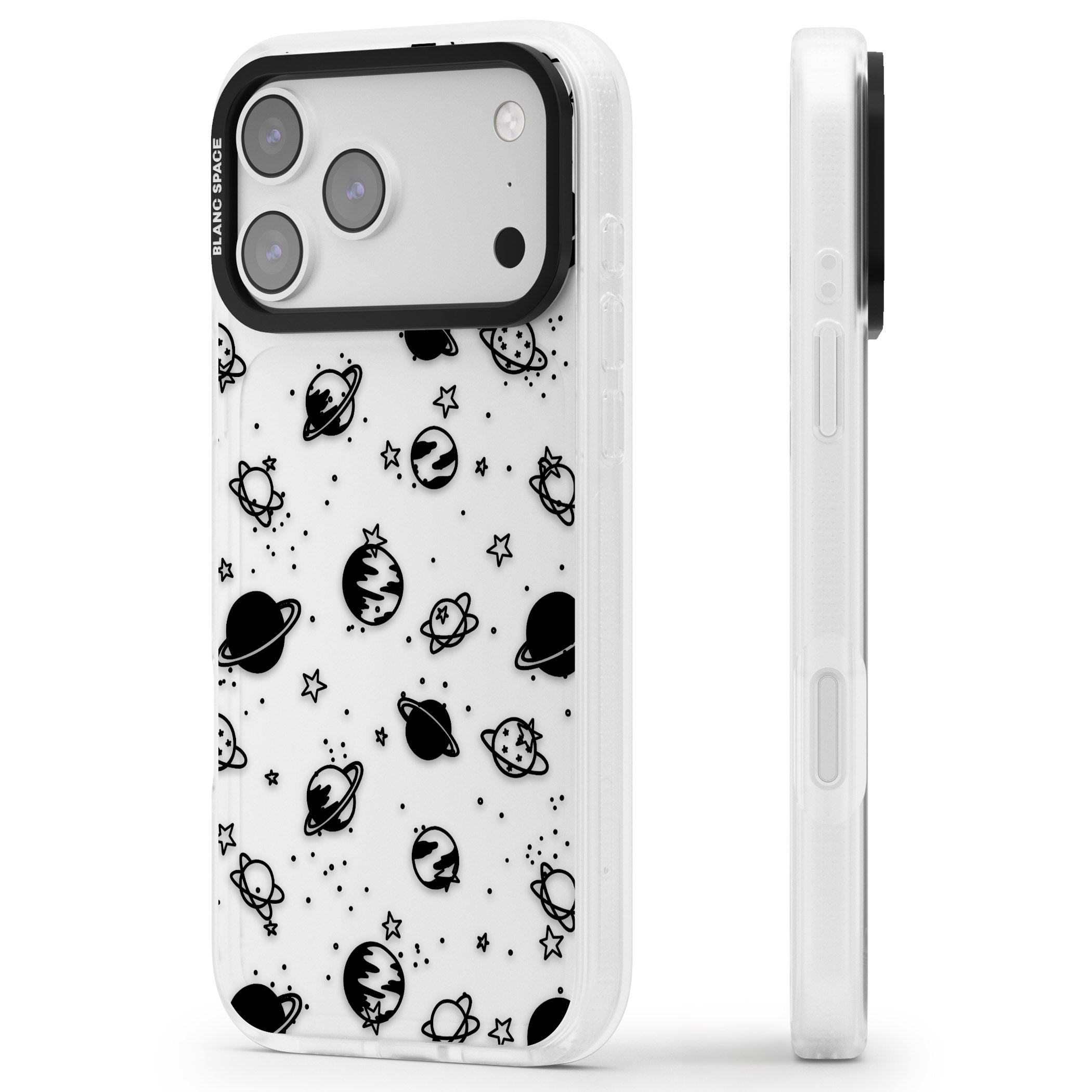 Black Planets iPhone 17 Pro Impact Air Clear Phone Case Side Profile