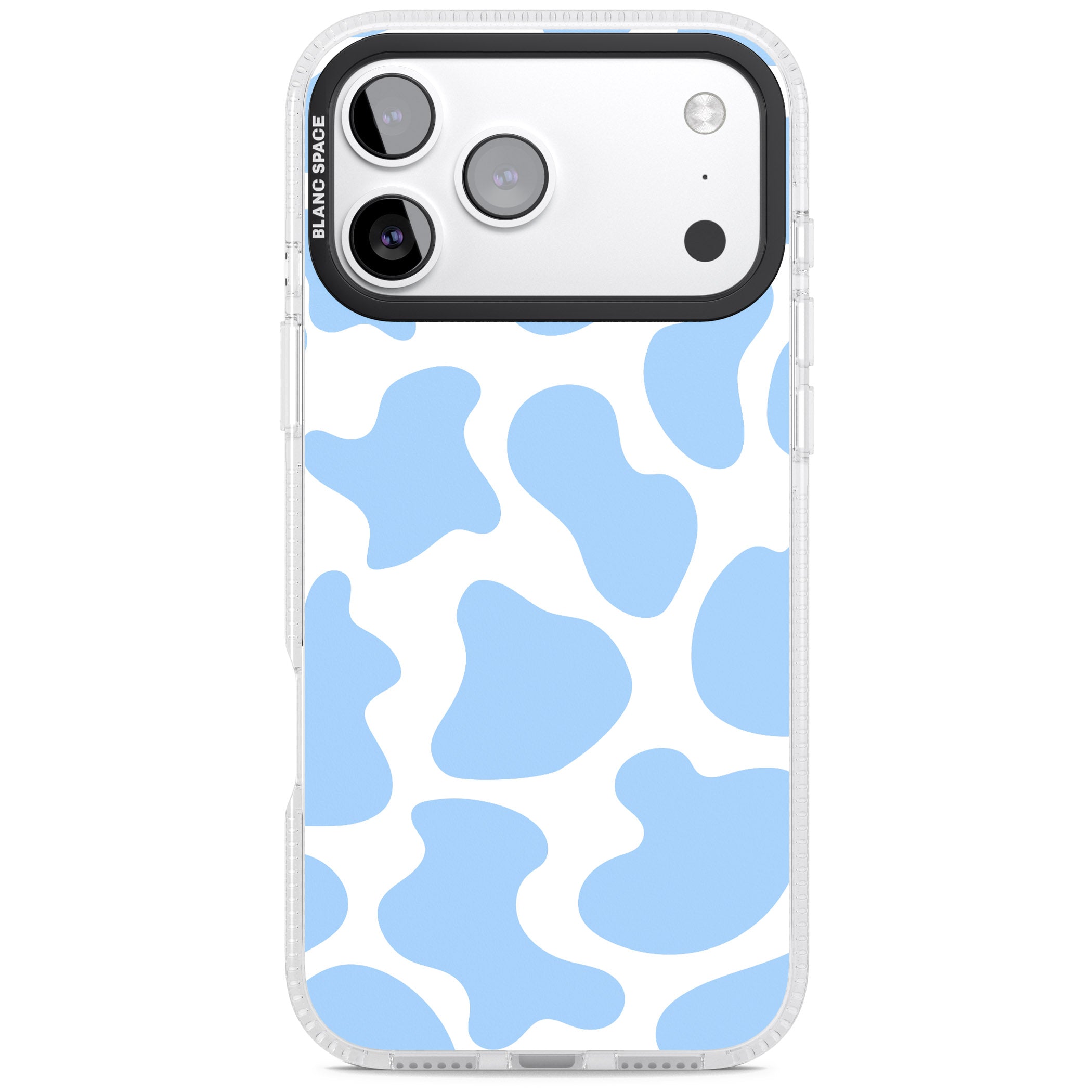 Blue And White Cow Print iPhone 17 Pro Impact Air Clear Phone Case