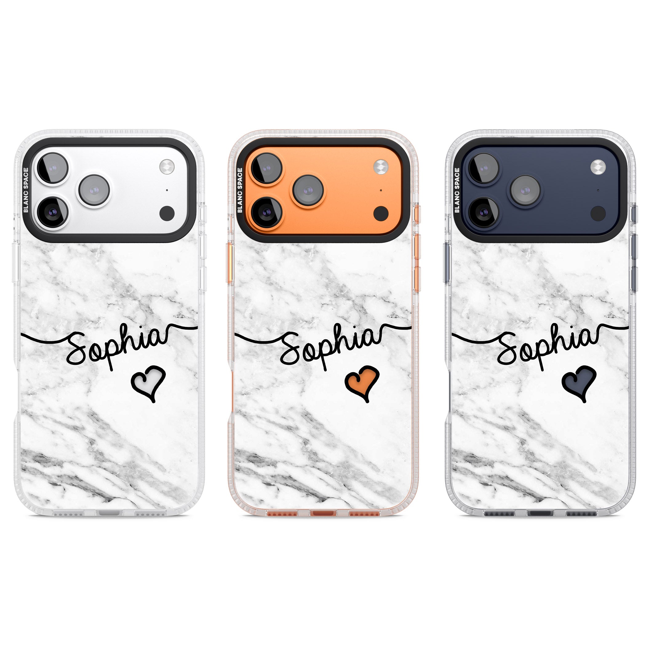 Personalised White Marble Heart iPhone 17 Pro Impact Air Clear Phone Case APT Impact Protection
