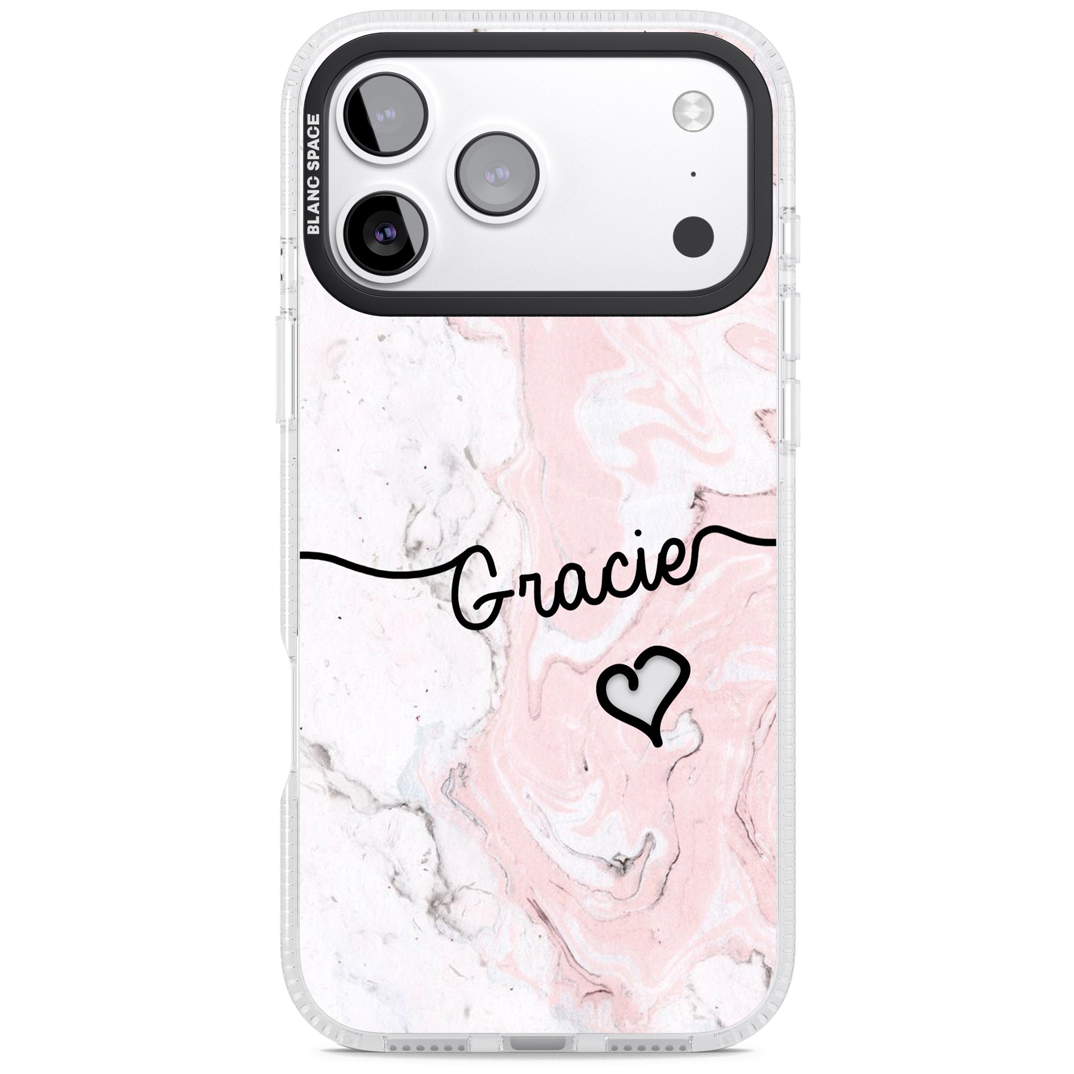 Personalised Pink Marble iPhone 17 Pro Impact Air Clear Phone Case