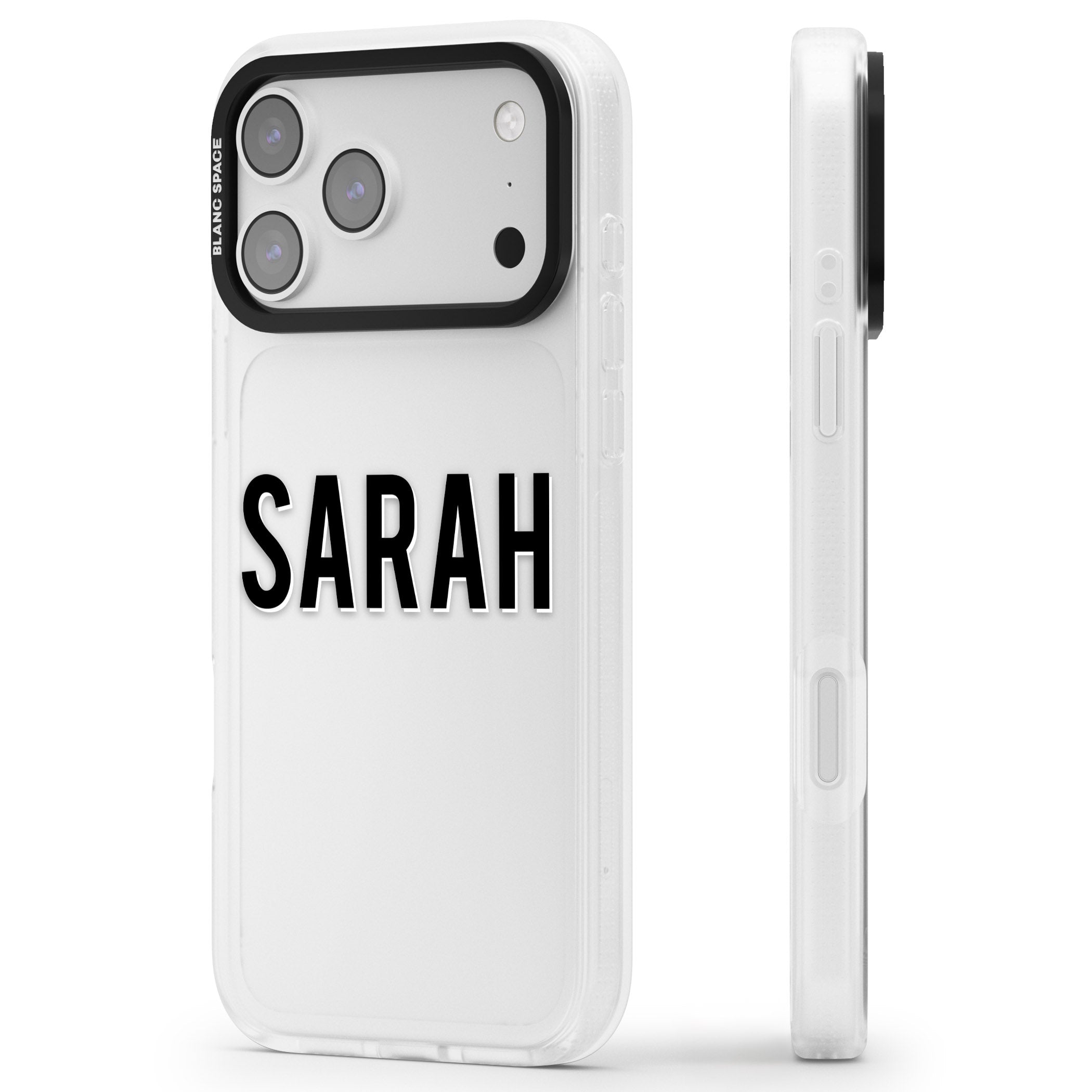Personalised Clear Name iPhone 17 Pro Impact Air Clear Phone Case Side Profile