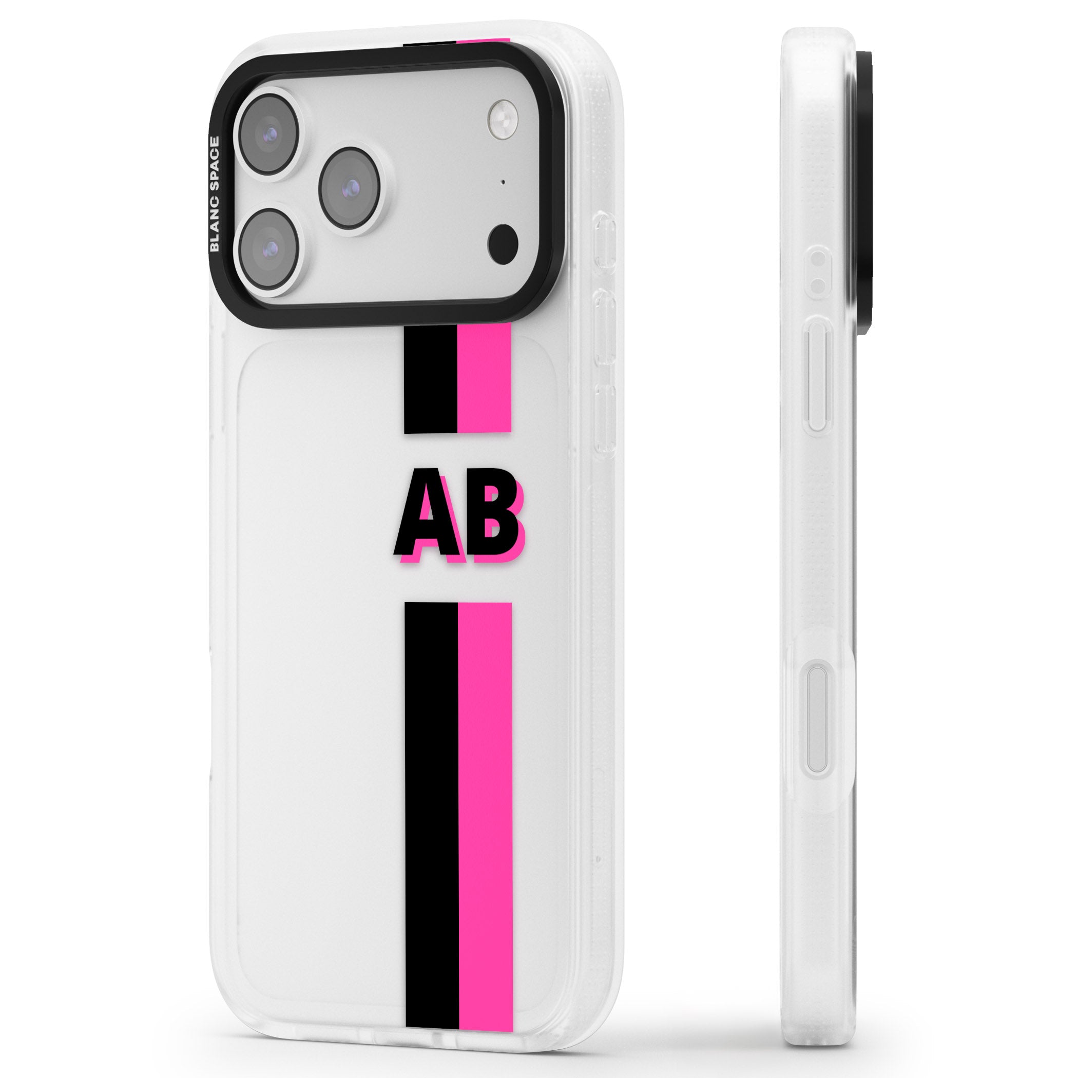 Personalised Bold Name Stripe iPhone 17 Pro Impact Air Clear Phone Case Side Profile