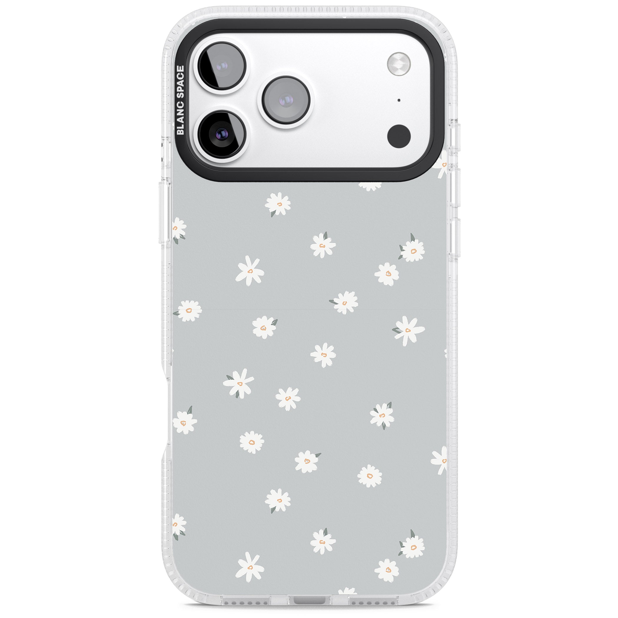 Painted Daisy Blue Grey iPhone 17 Pro Impact Air Clear Phone Case