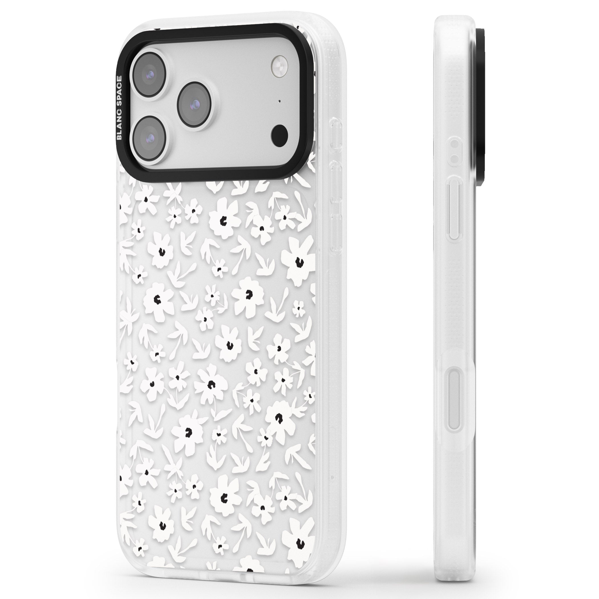 Monochrome Floral iPhone 17 Pro Impact Air Clear Phone Case Side Profile