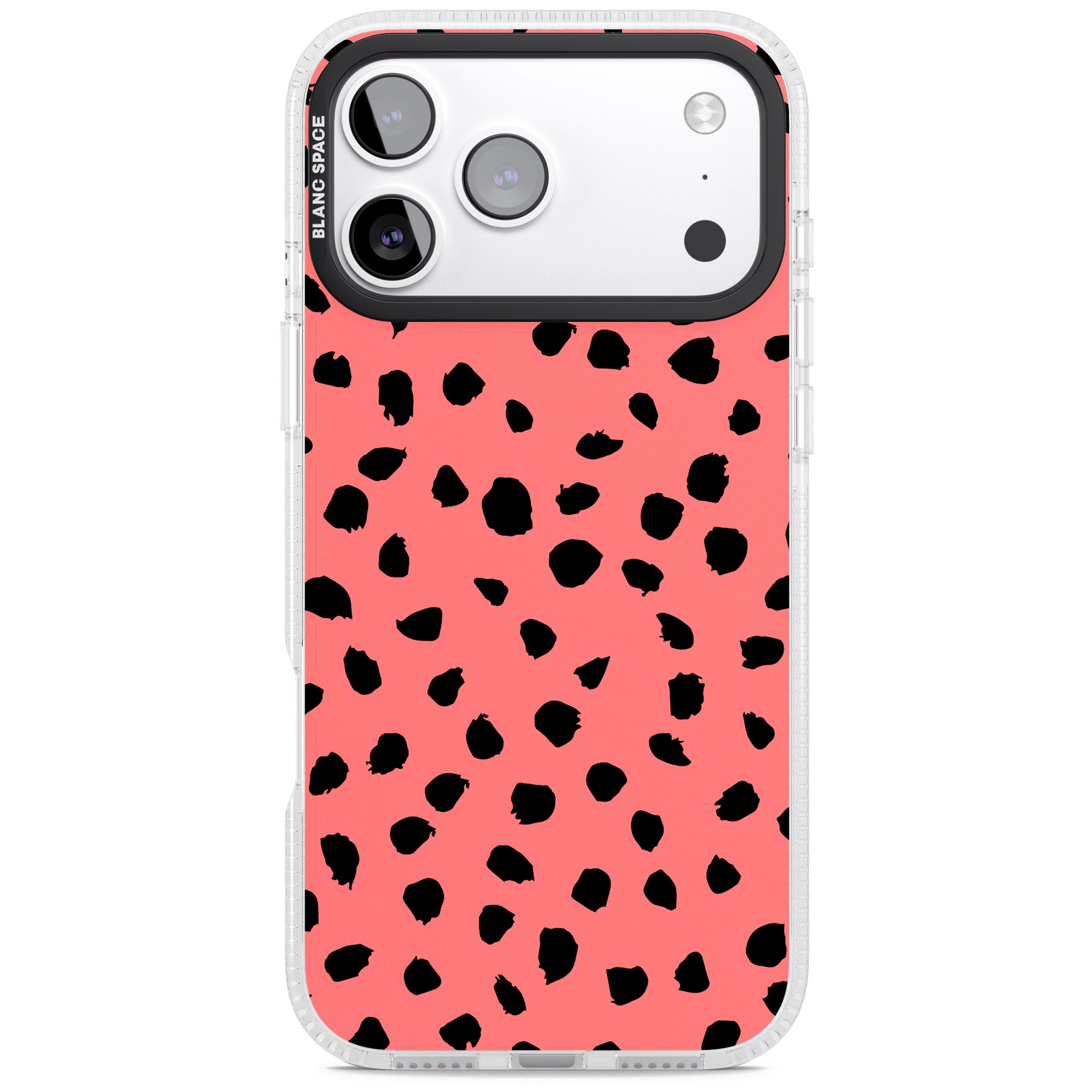 Black Dalmatian Spots On Coral iPhone 17 Pro Impact Air Clear Phone Case