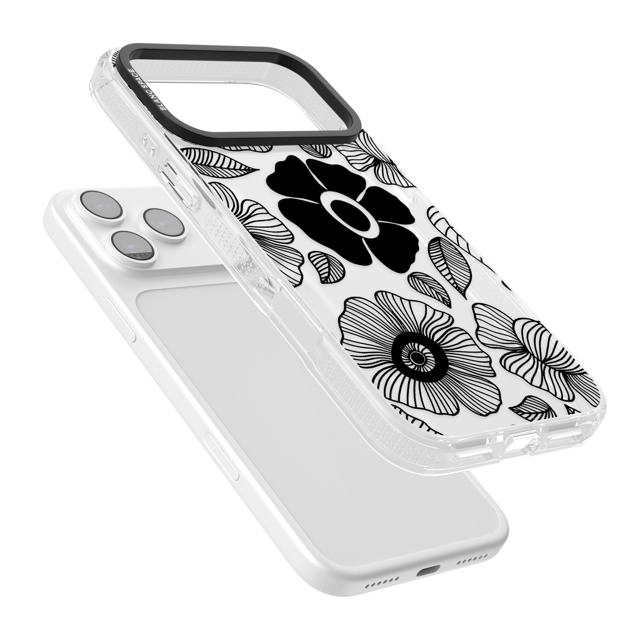 Black Flowers iPhone 17 Pro Impact Air Clear Phone Case Colours