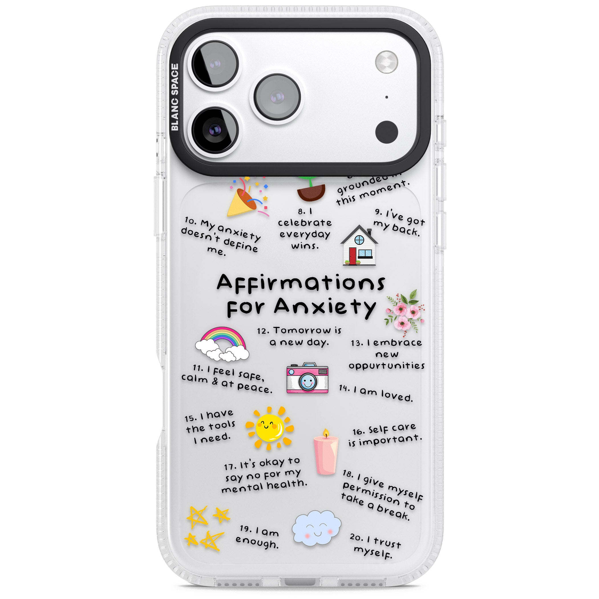 Anxiety Black Text iPhone 17 Pro Impact Air Clear Phone Case