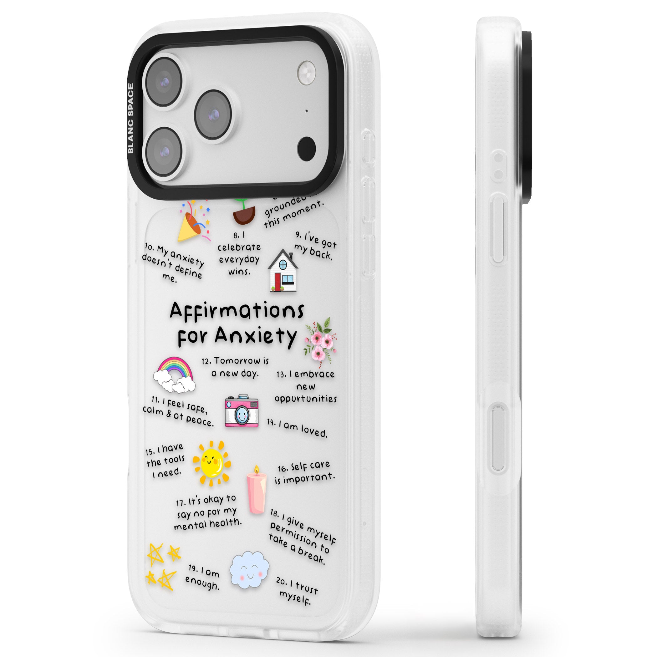Anxiety Black Text iPhone 17 Pro Impact Air Clear Phone Case Side Profile