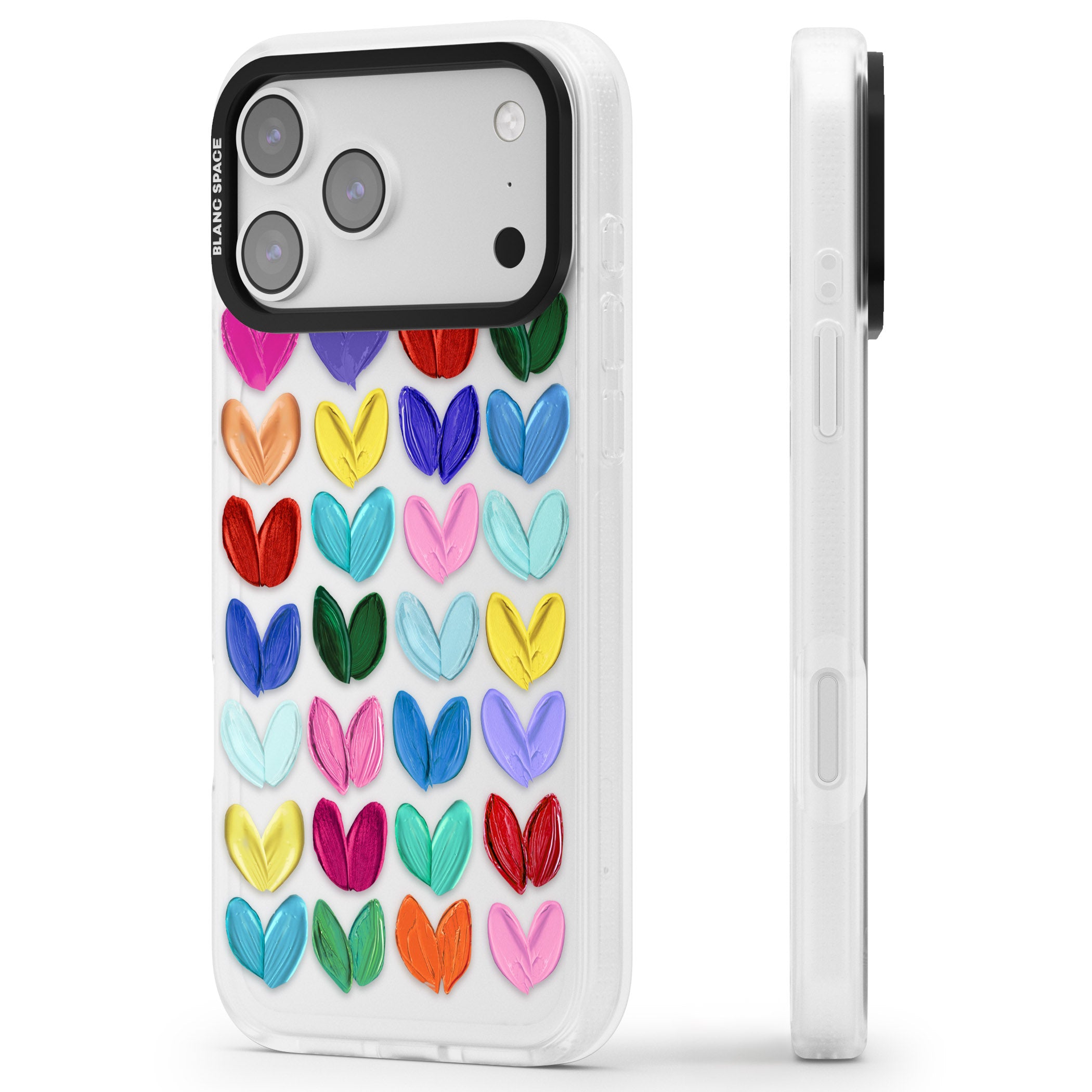Oil Painted Hearts iPhone 17 Pro Impact Air Clear Phone Case Side Profile