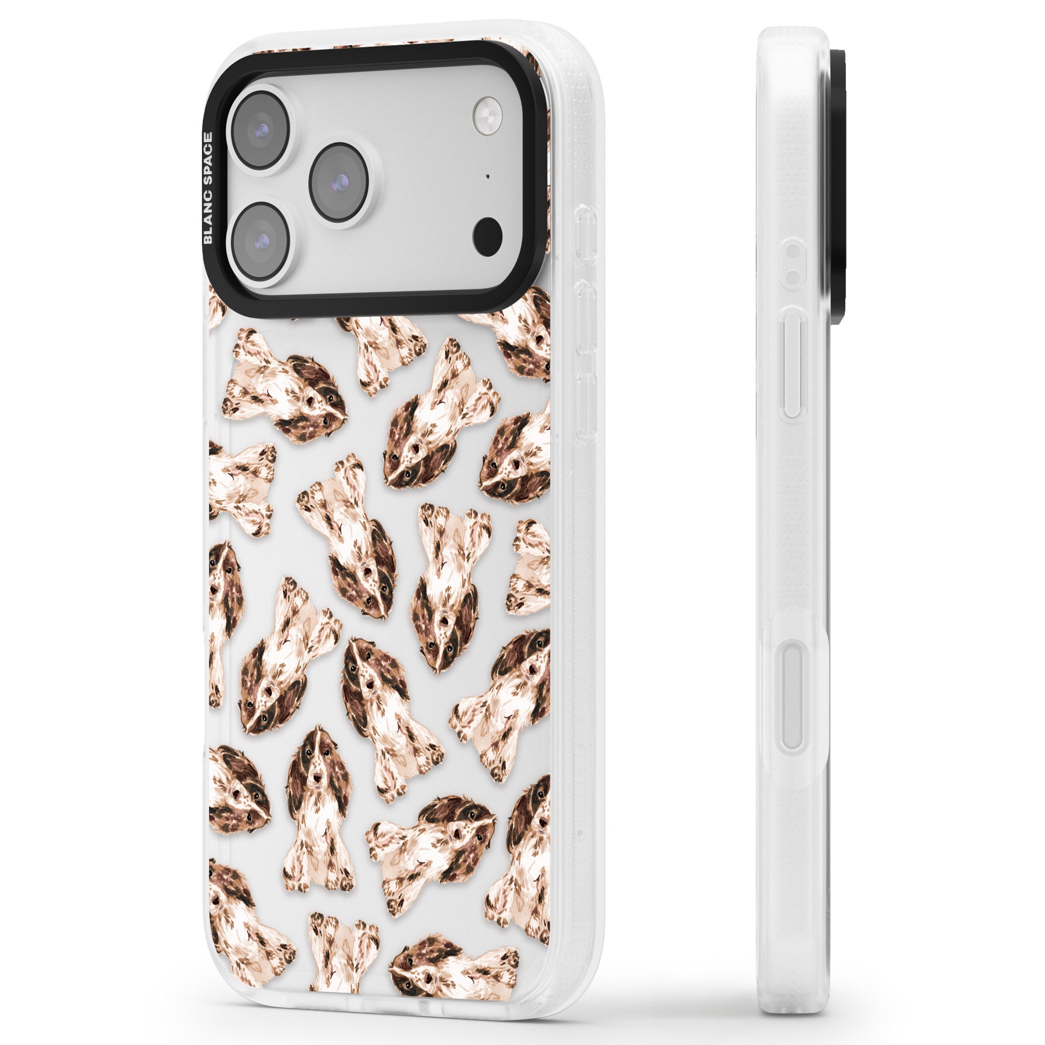 Cocker Spaniel (Brown) Watercolour Dog Pattern iPhone 17 Pro Impact Air Clear Phone Case Side Profile
