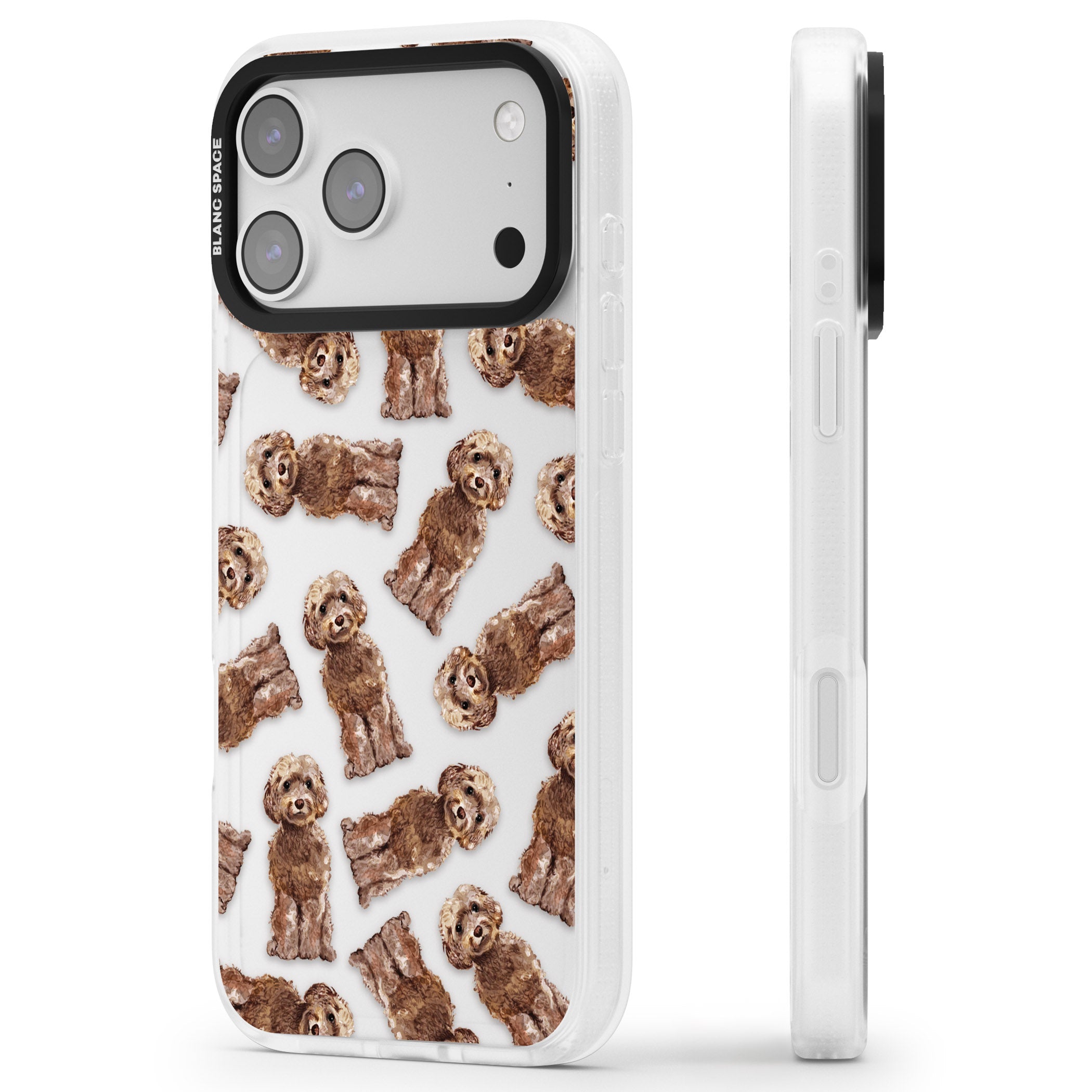 Brown Dog Pattern iPhone 17 Pro Impact Air Clear Phone Case Side Profile