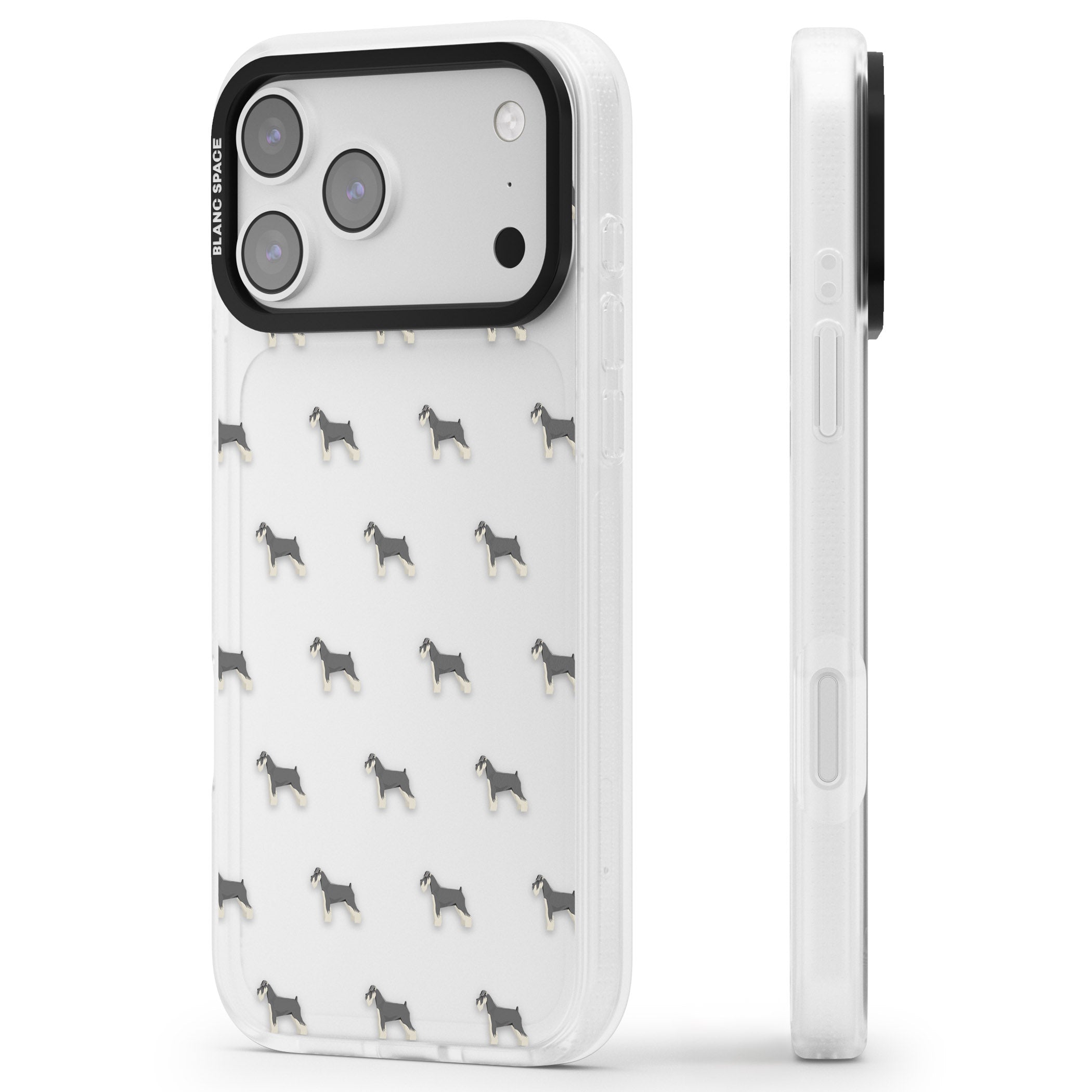 Schnauzer Dog Pattern iPhone 17 Pro Impact Air Clear Phone Case Side Profile