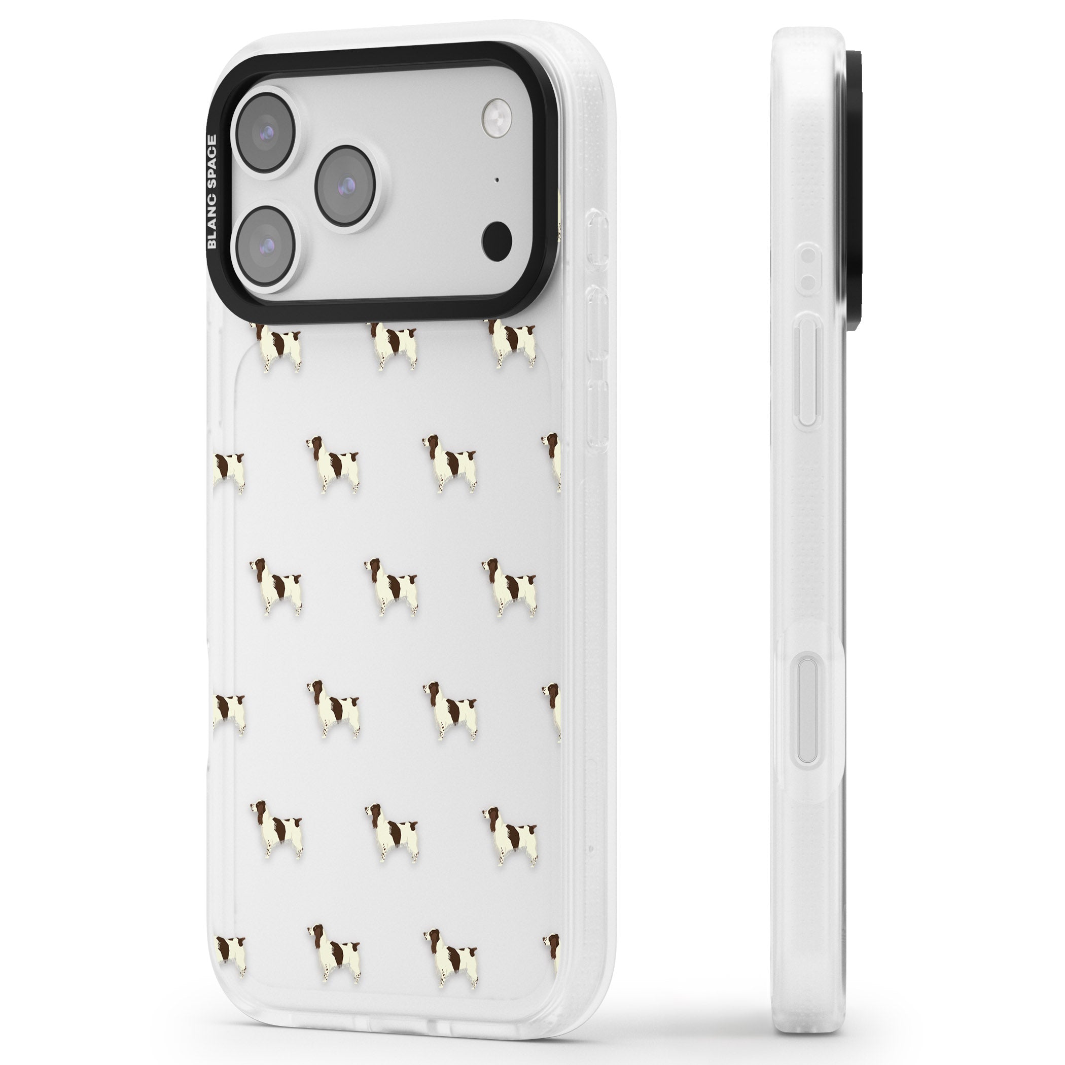 Spaniel Pattern iPhone 17 Pro Impact Air Clear Phone Case Side Profile