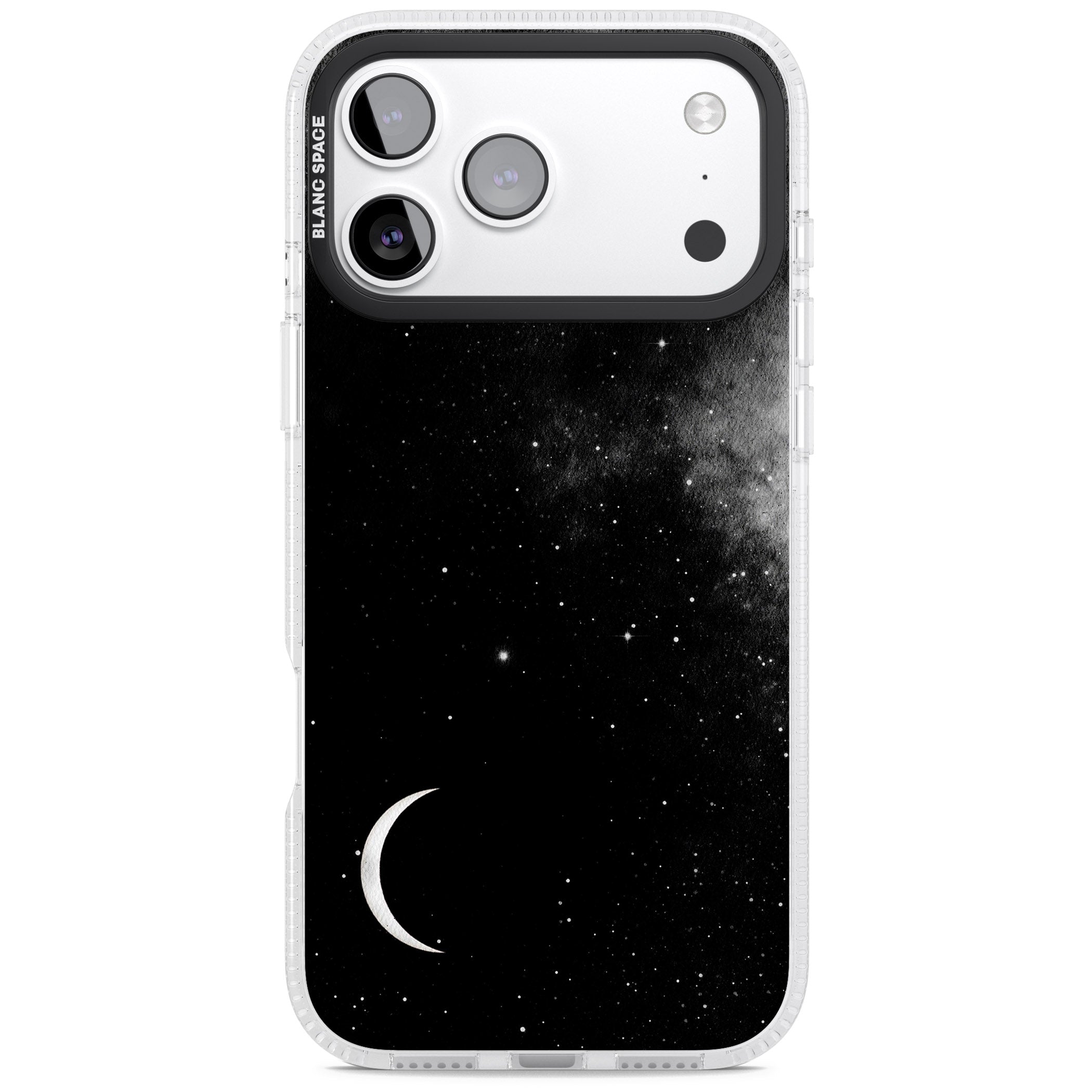 Night Sky Galaxies: Crescent Moon iPhone 17 Pro Impact Air Clear Phone Case