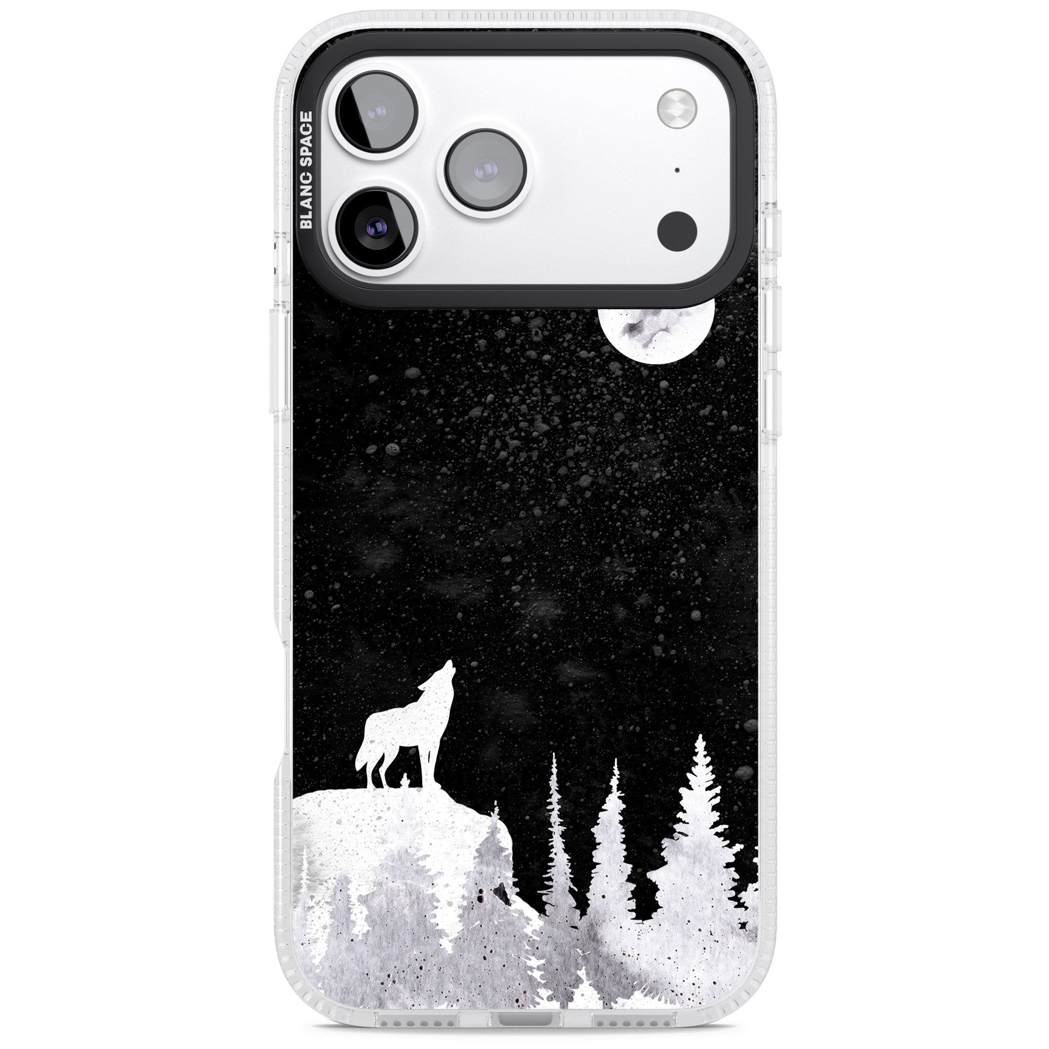 Moon Phases: Wolf & Full Moon iPhone 17 Pro Impact Air Clear Phone Case