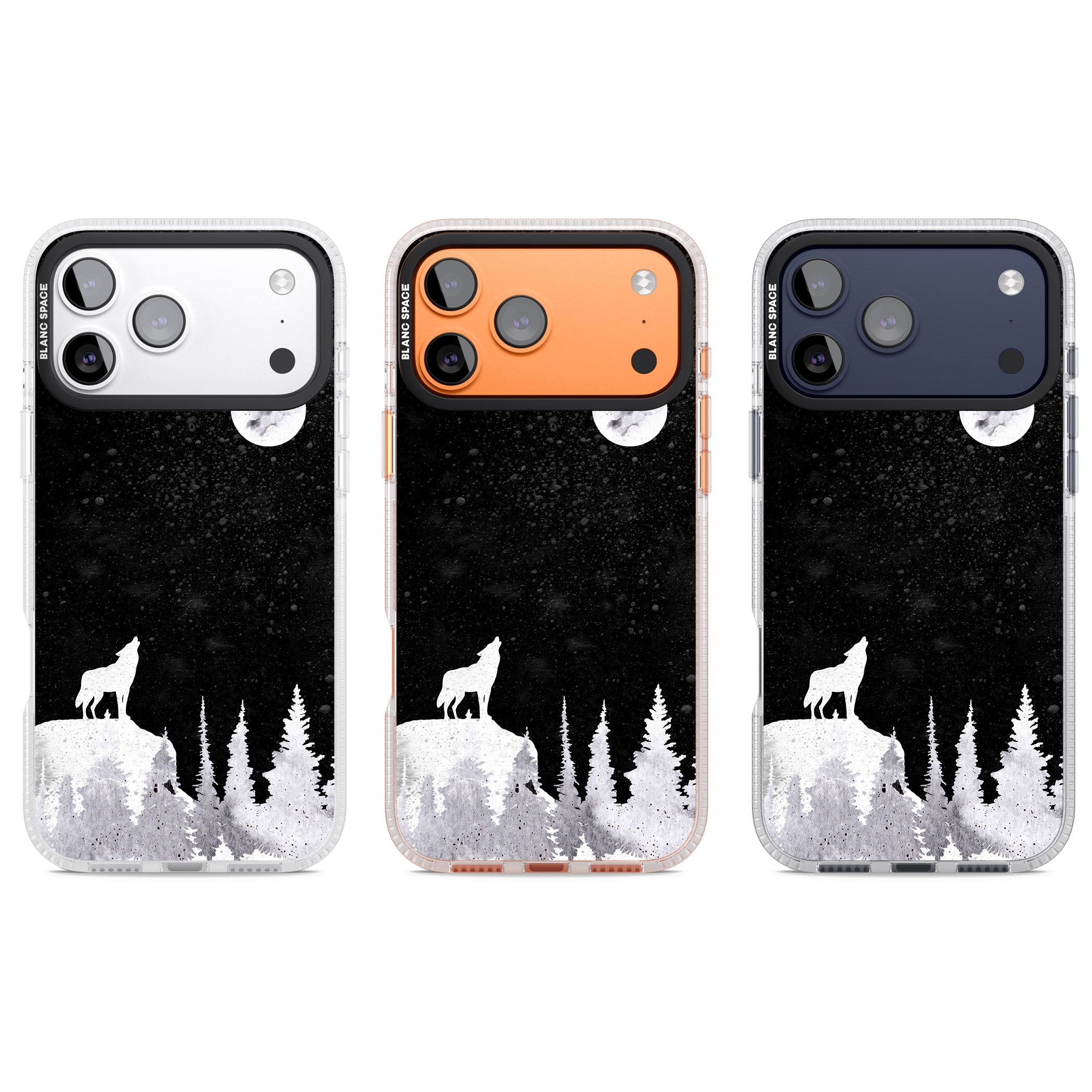 Moon Phases: Wolf & Full Moon iPhone 17 Pro Impact Air Clear Phone Case APT Impact Protection