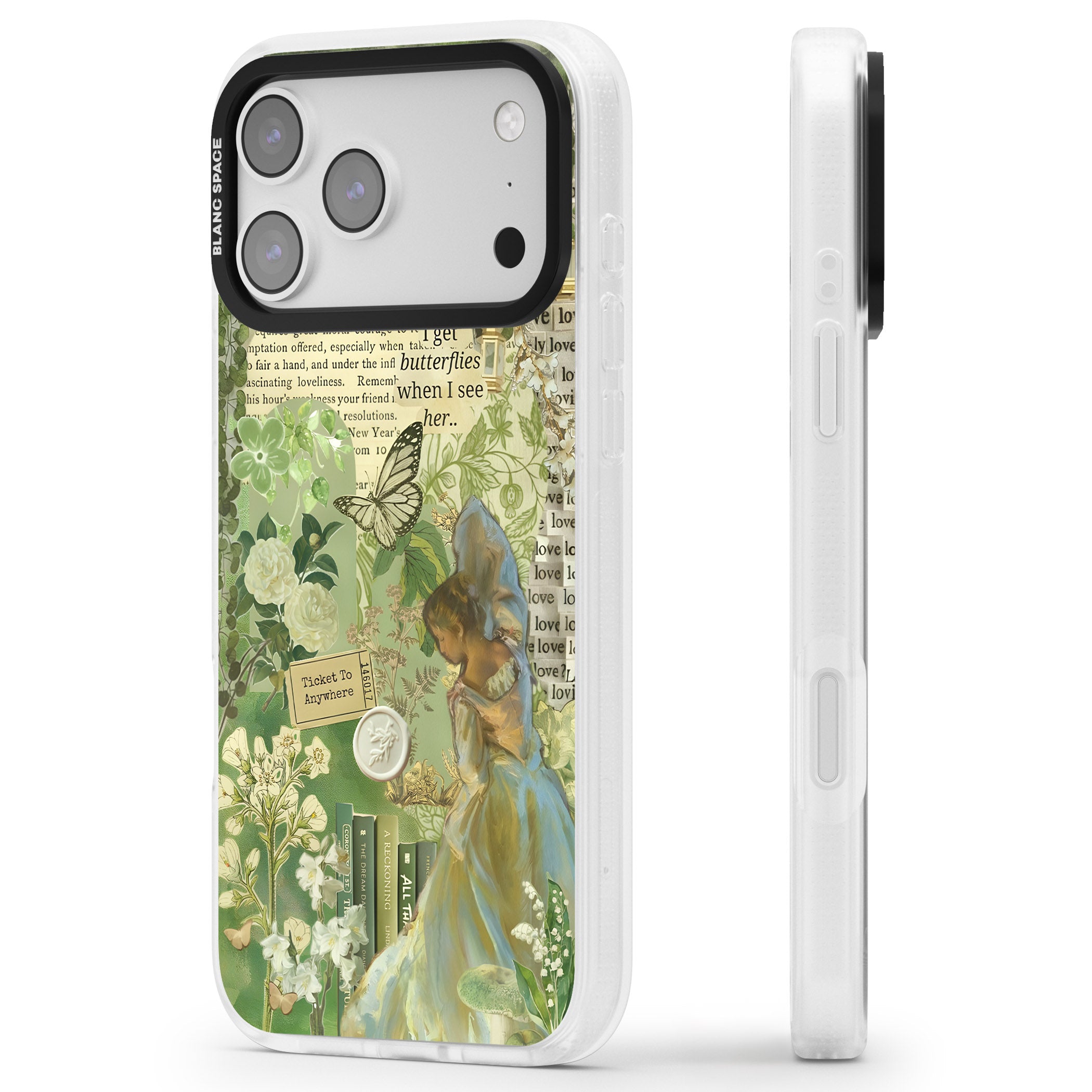 Vintage Green Fairy iPhone 17 Pro Impact Air Clear Phone Case Side Profile