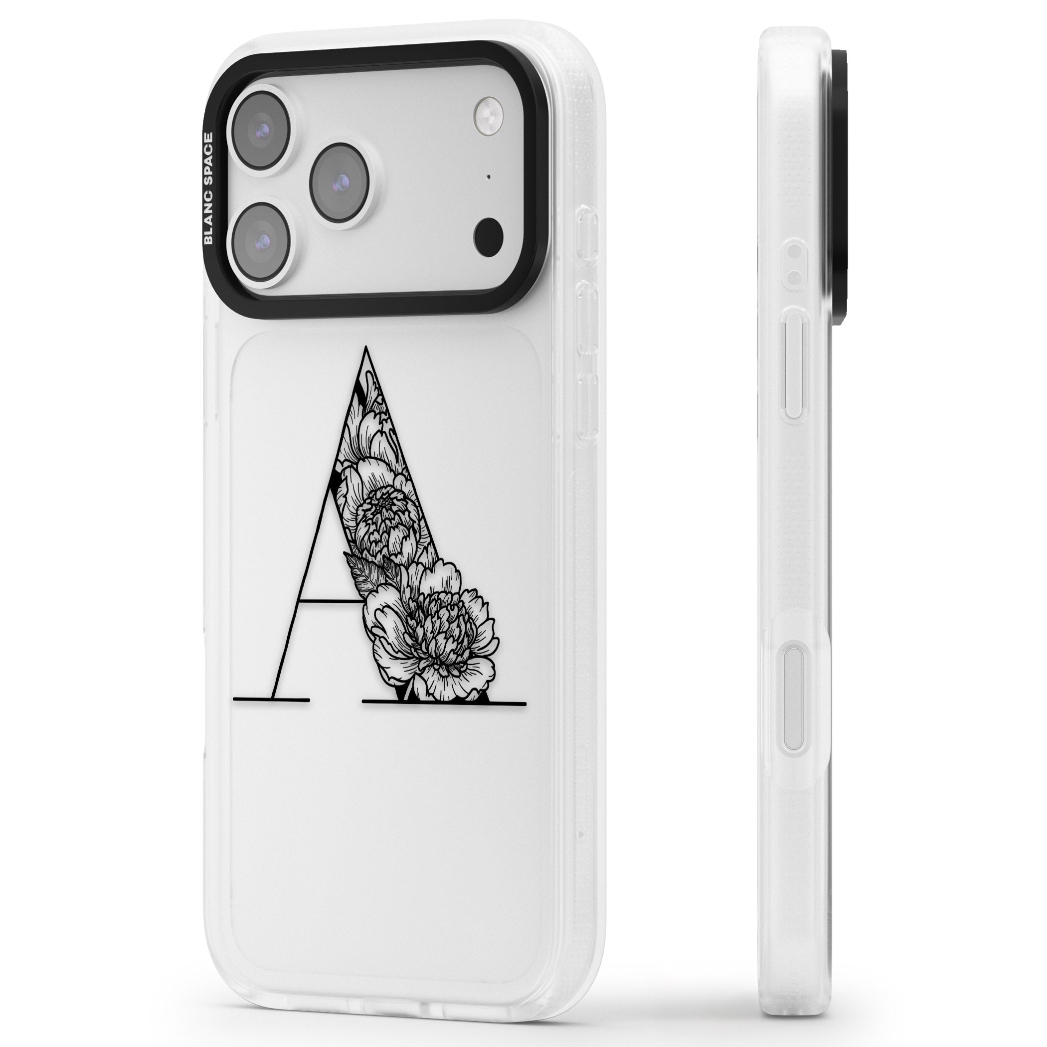 Personalised Floral Monogram iPhone 17 Pro Impact Air Clear Phone Case Side Profile