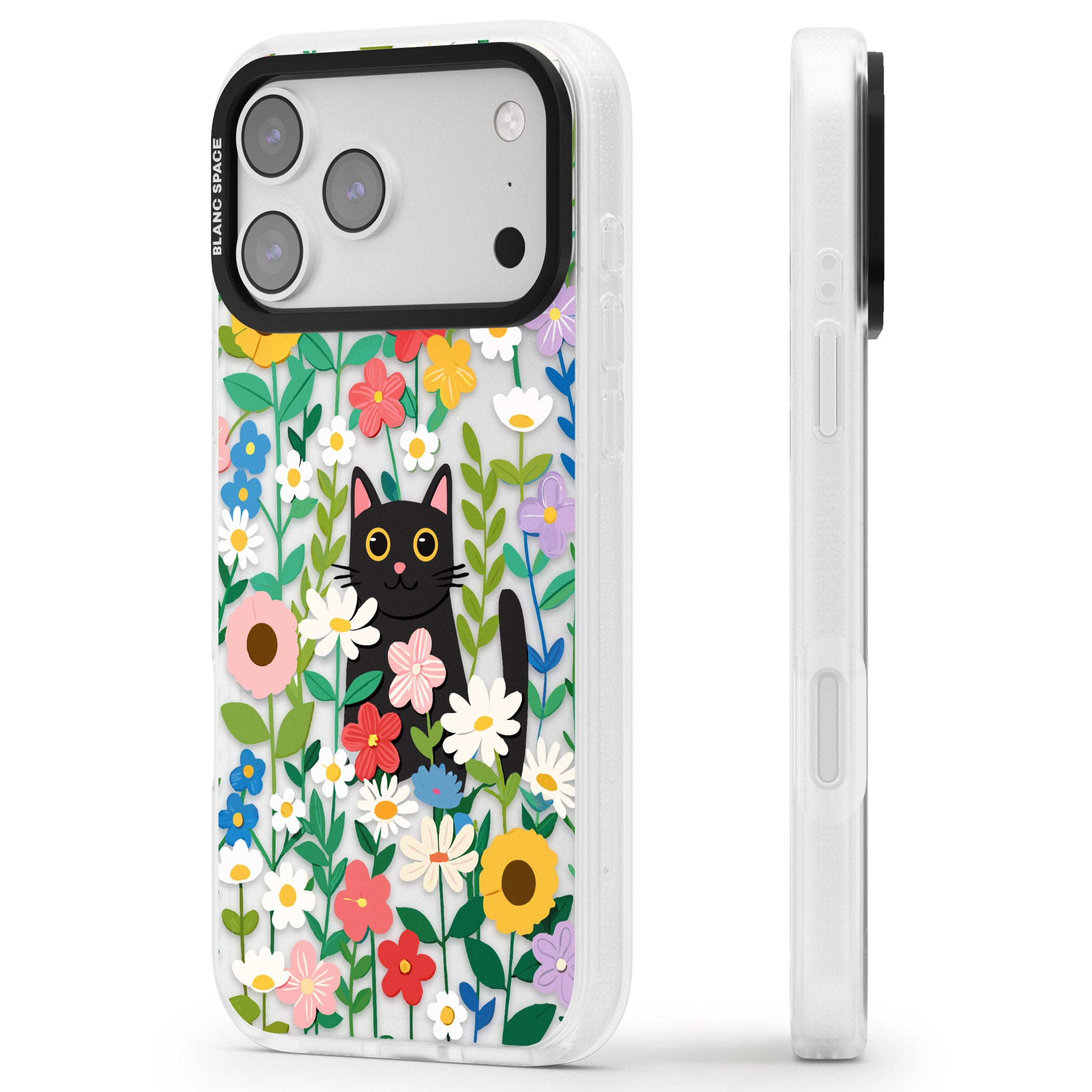 Whiskers & Wildflowers Cat iPhone 17 Pro Impact Air Clear Phone Case Side Profile