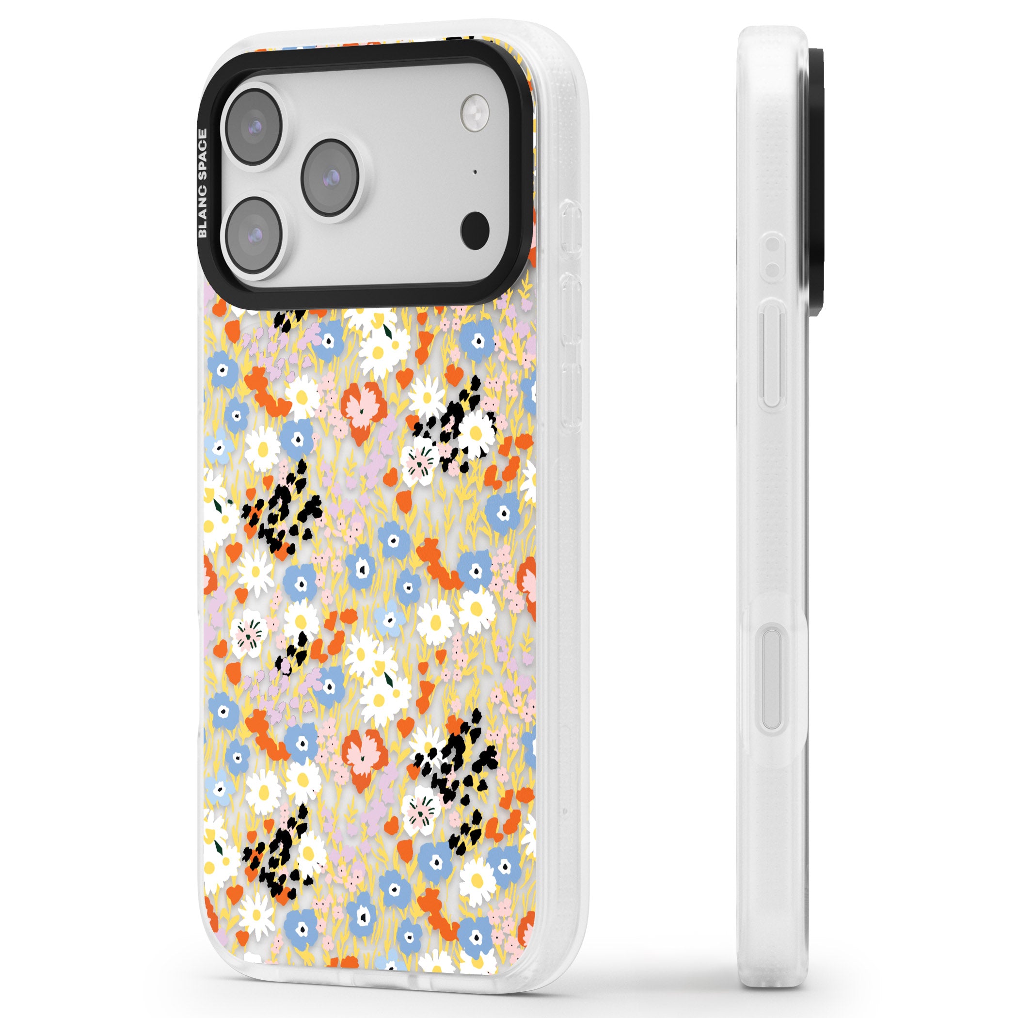 Floral Delight: Vibrant Blooms iPhone 17 Pro Impact Air Clear Phone Case Side Profile