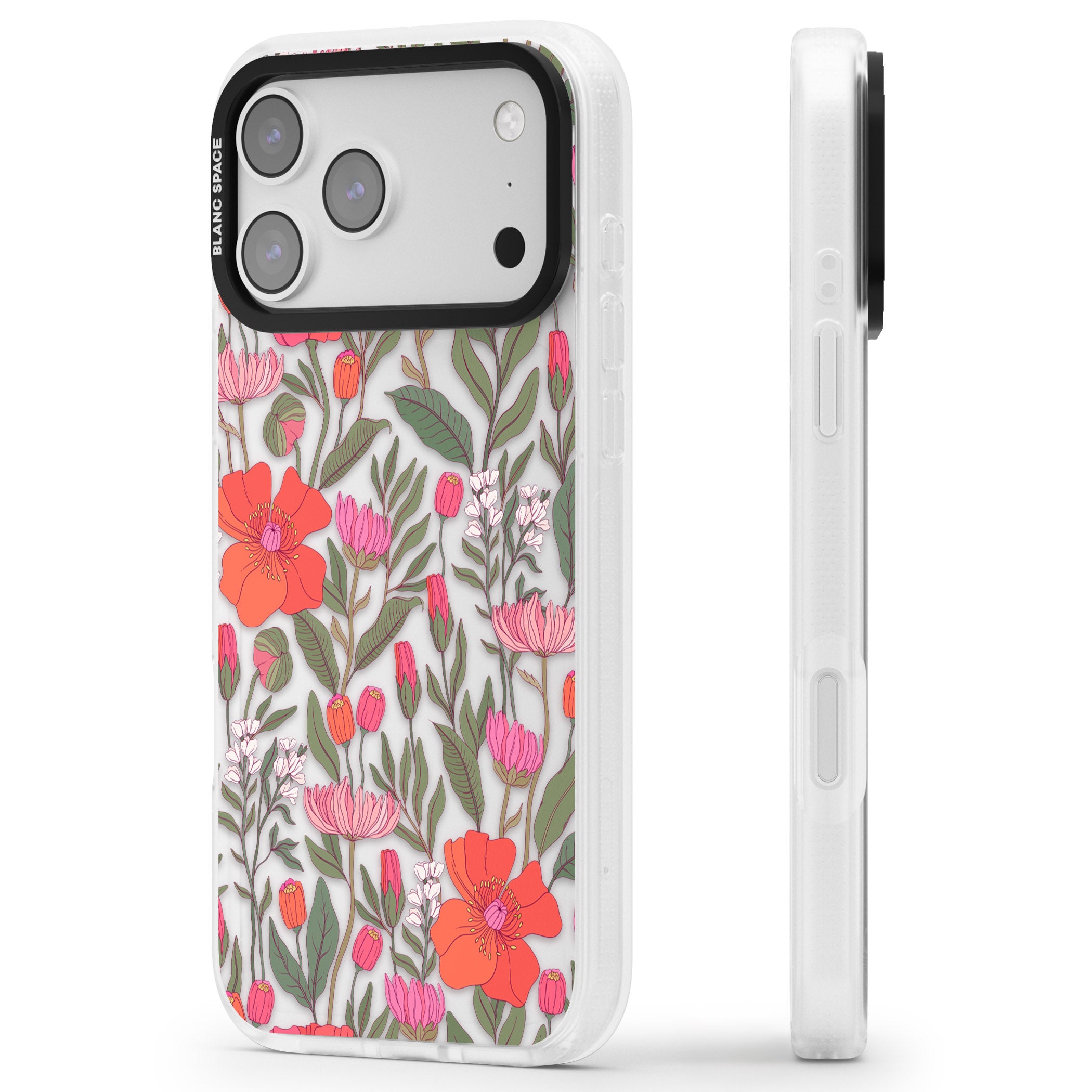 Peachy Floral iPhone 17 Pro Impact Air Clear Phone Case Side Profile
