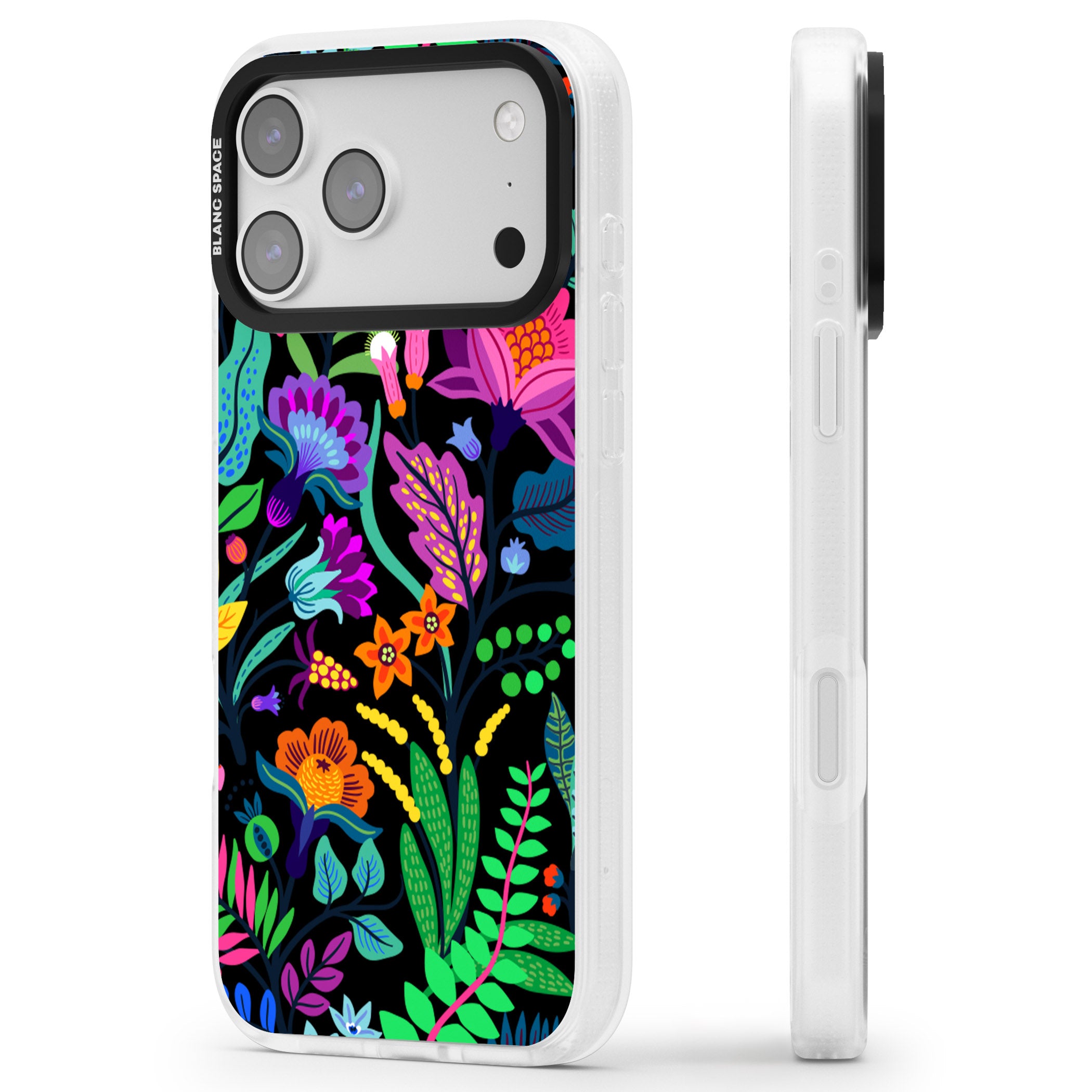 Floral Vibe (Black) iPhone 17 Pro Impact Air Clear Phone Case Side Profile