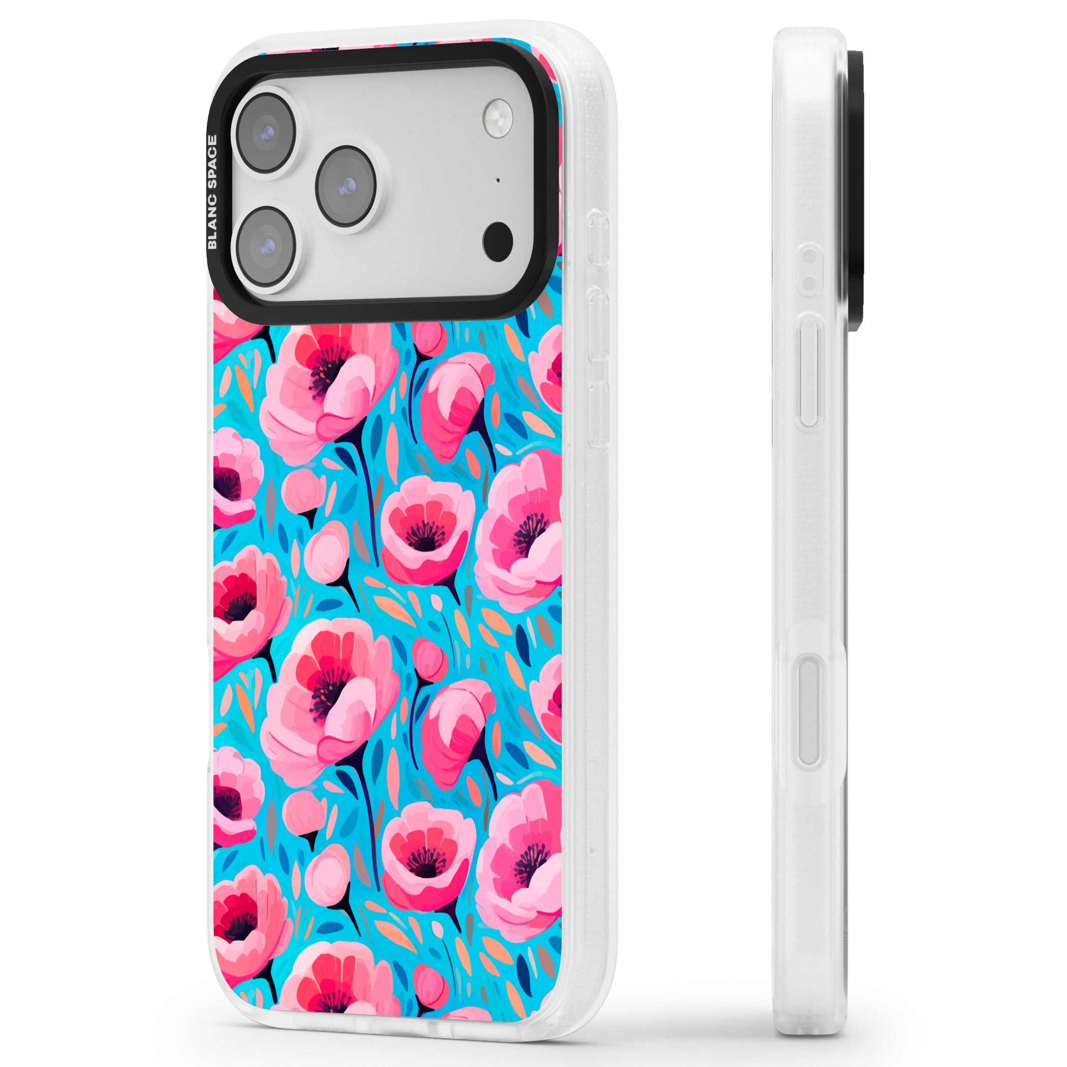 Tropical Pink Poppies iPhone 17 Pro Impact Air Clear Phone Case Side Profile