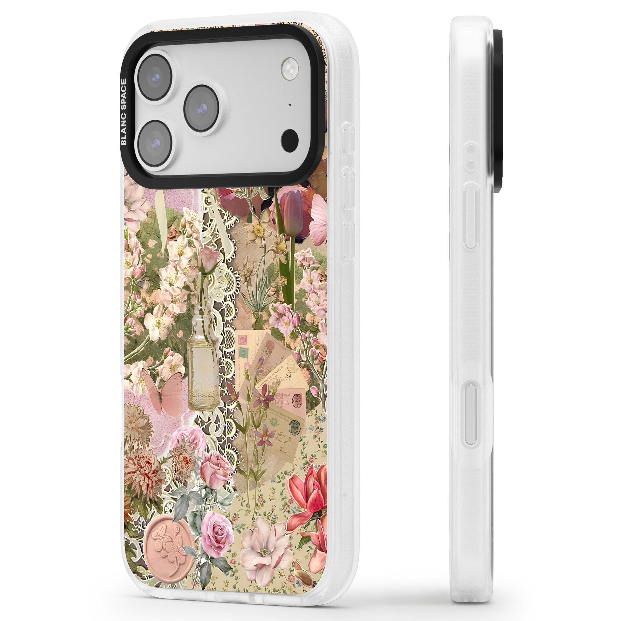 Soft Pink Flower Collage iPhone 17 Pro Impact Air Clear Phone Case Side Profile