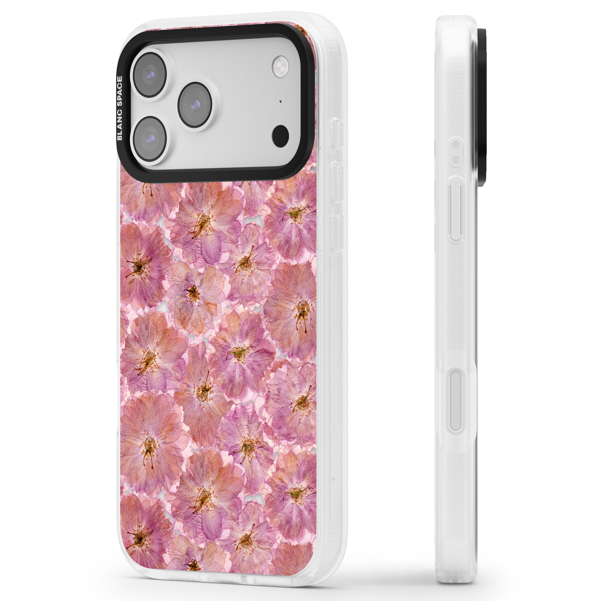 Large Pink Florals iPhone 17 Pro Impact Air Clear Phone Case Side Profile