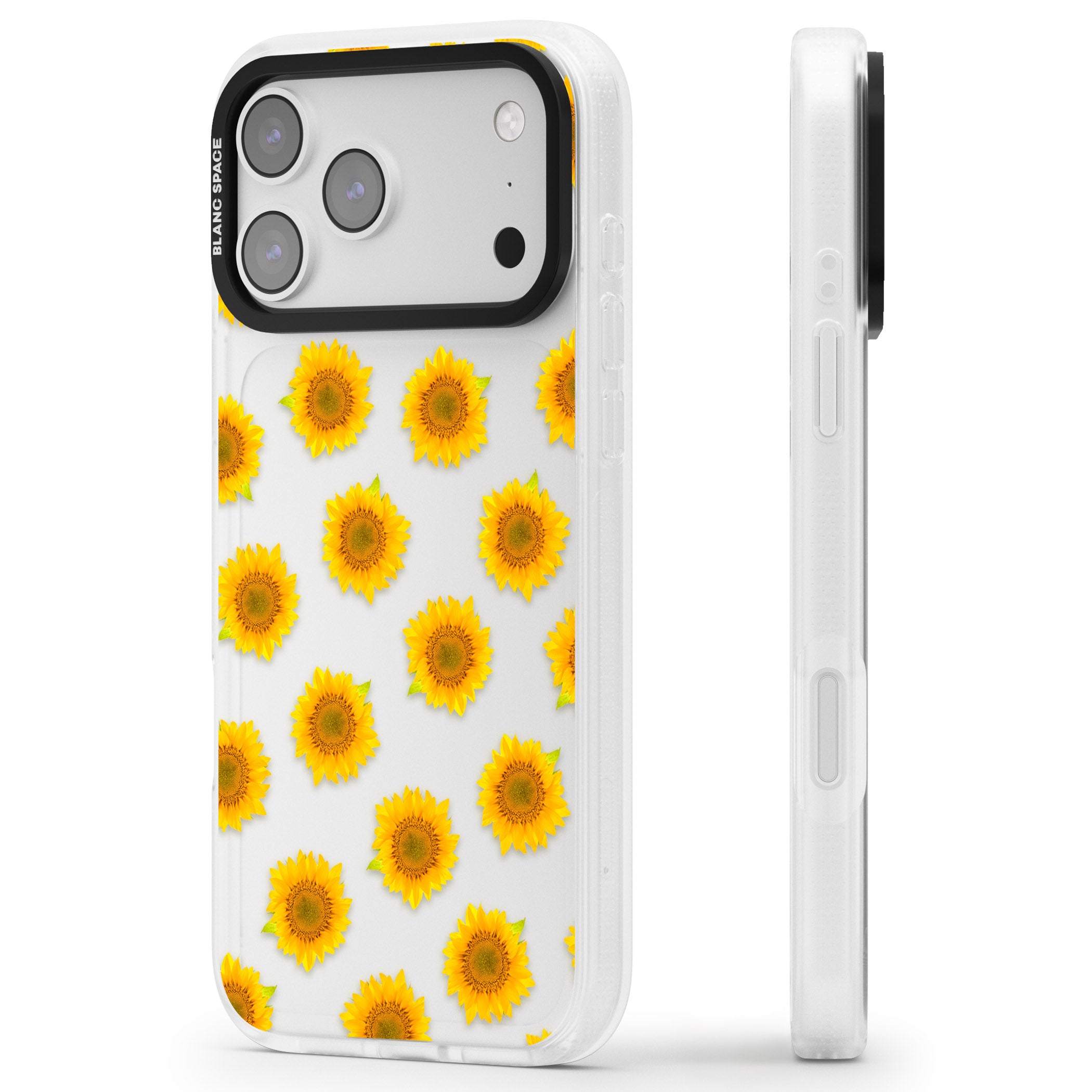 Sunflower Flourish iPhone 17 Pro Impact Air Clear Phone Case Side Profile