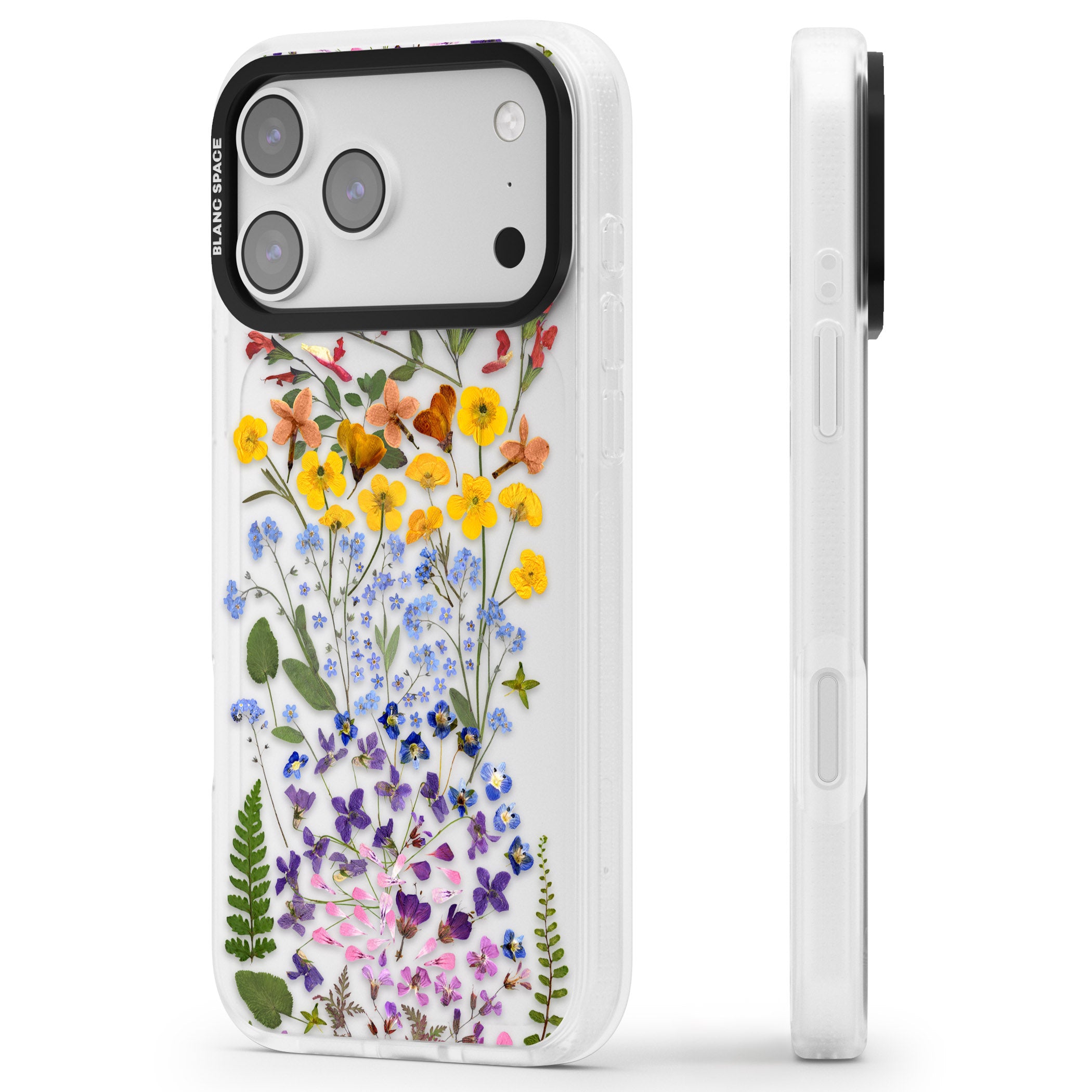 Pressed Wildflower Stripe iPhone 17 Pro Impact Air Clear Phone Case Side Profile