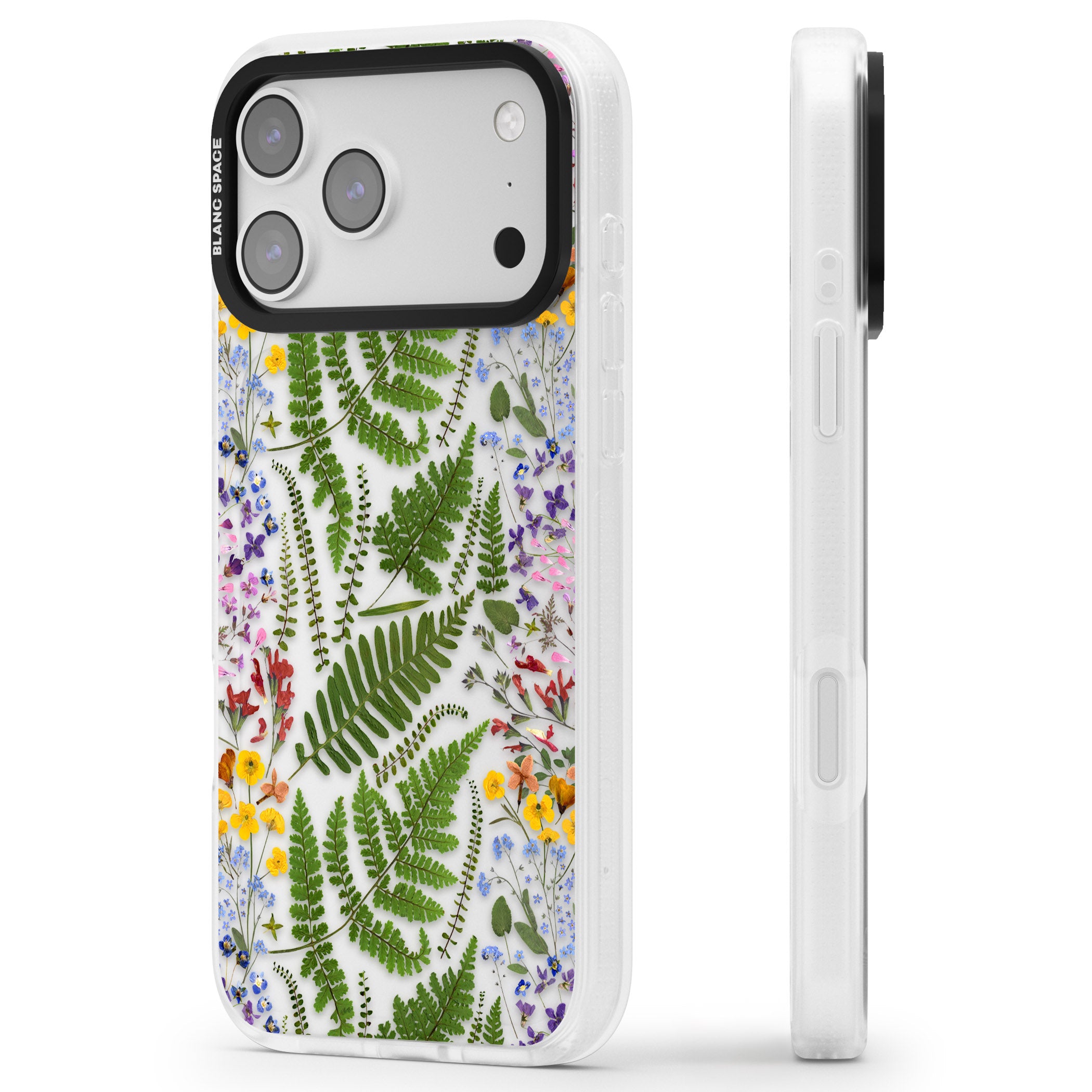 Botanical Fern & Floral iPhone 17 Pro Impact Air Clear Phone Case Side Profile