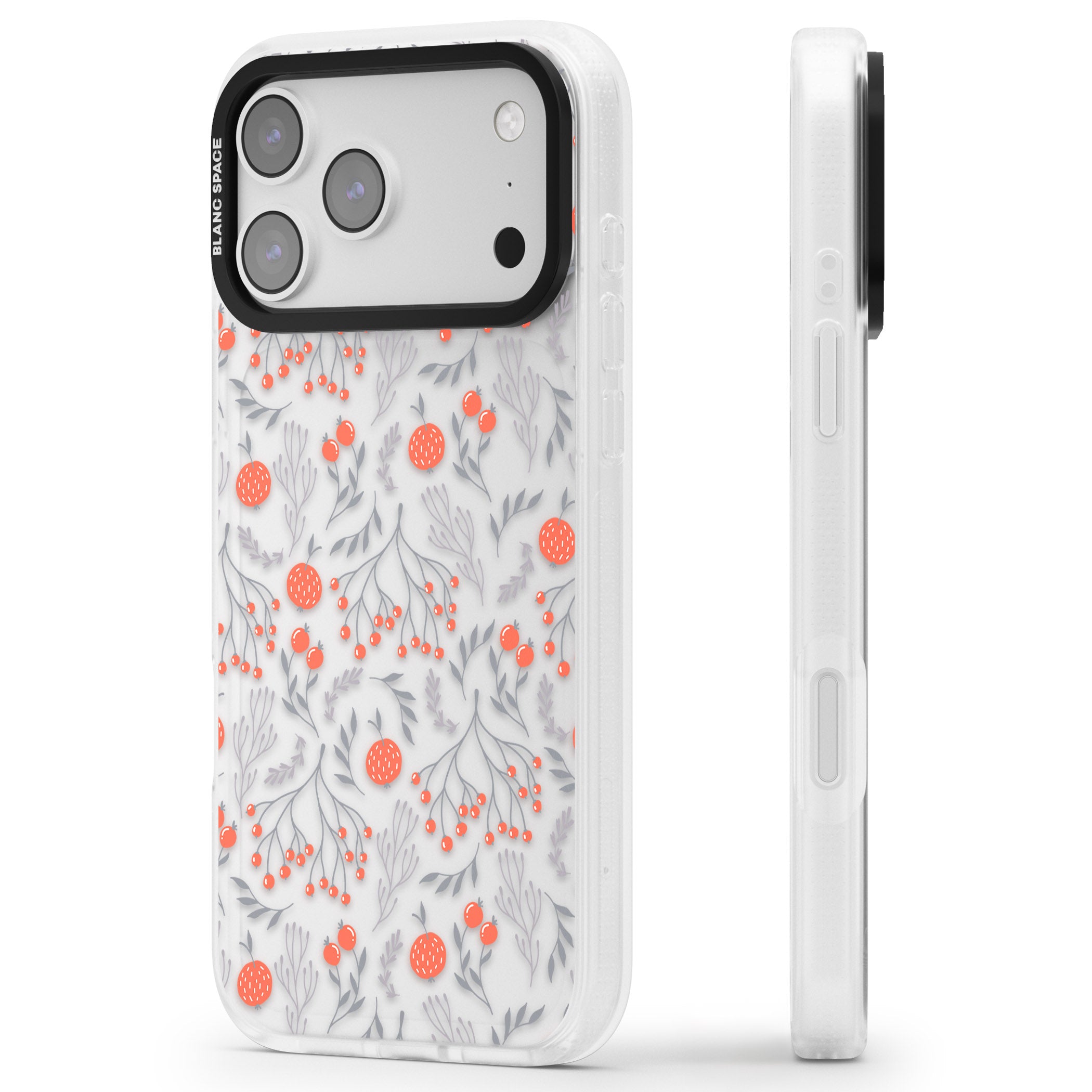 Red Fruits Floral iPhone 17 Pro Impact Air Clear Phone Case Side Profile