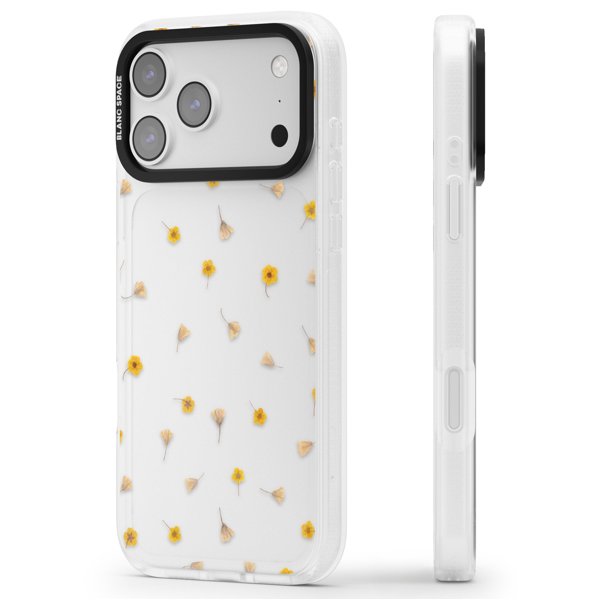Tiny Yellow Flower iPhone 17 Pro Impact Air Clear Phone Case Side Profile