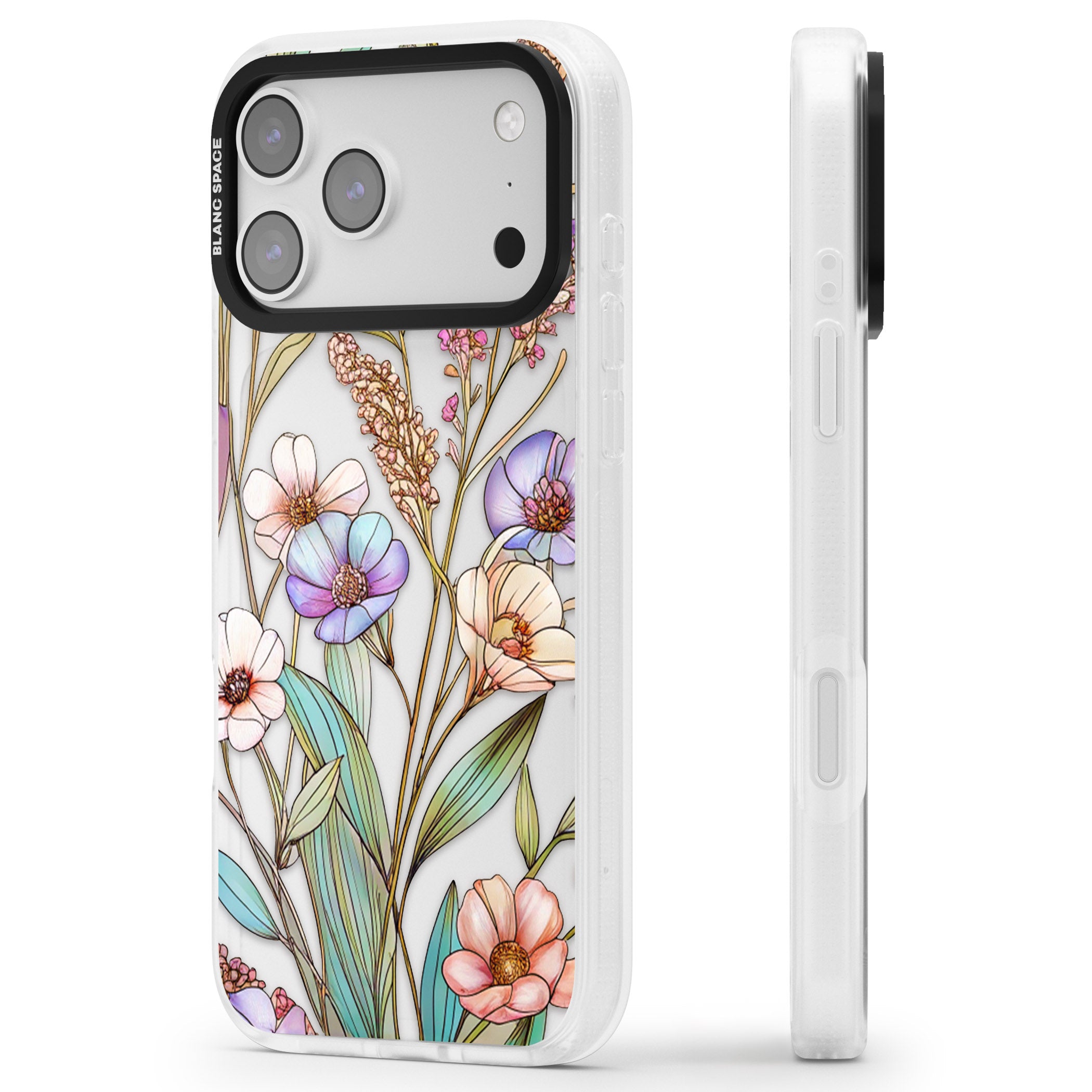 Glass Summer Flowers iPhone 17 Pro Impact Air Clear Phone Case Side Profile