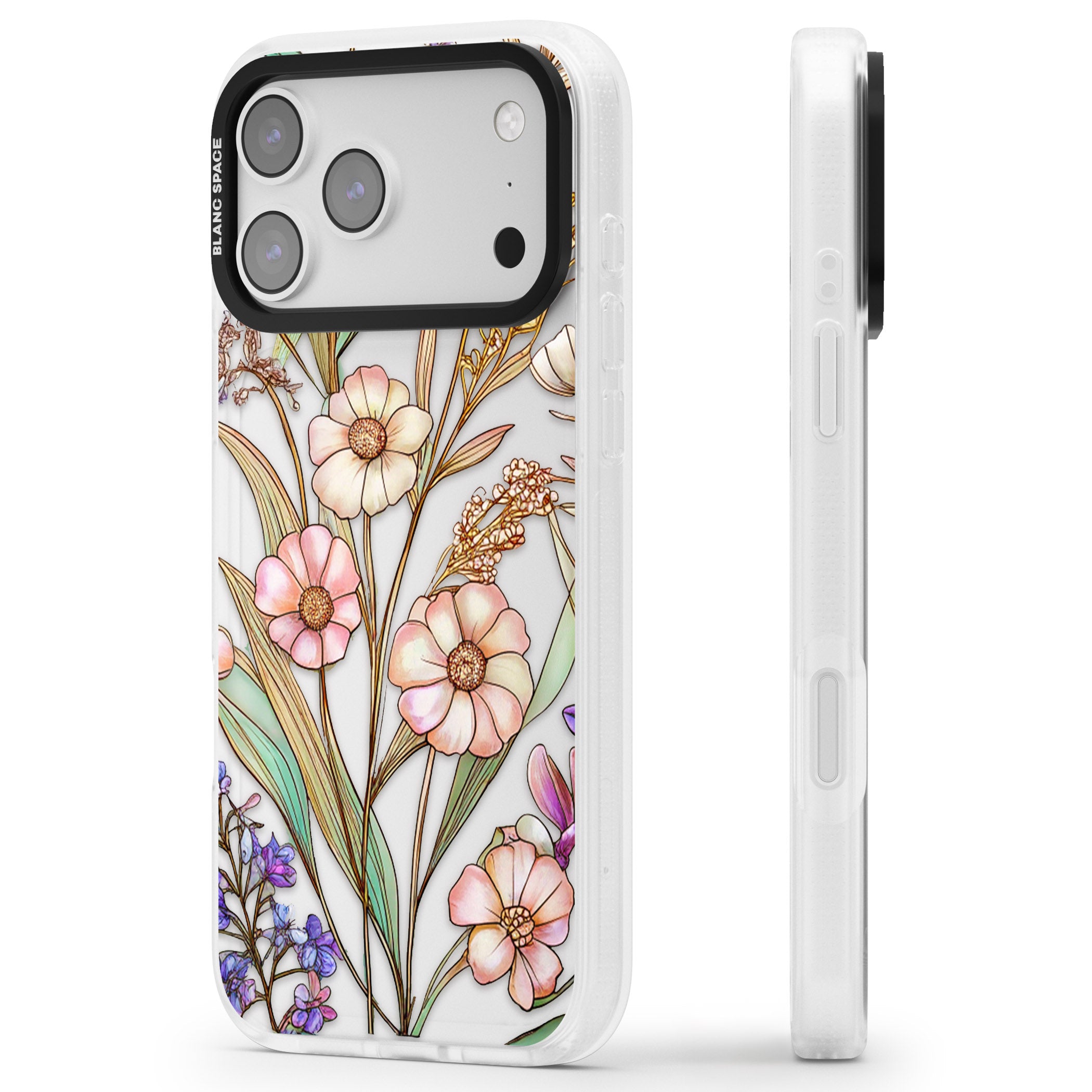 Glass Spring Flowers iPhone 17 Pro Impact Air Clear Phone Case Side Profile