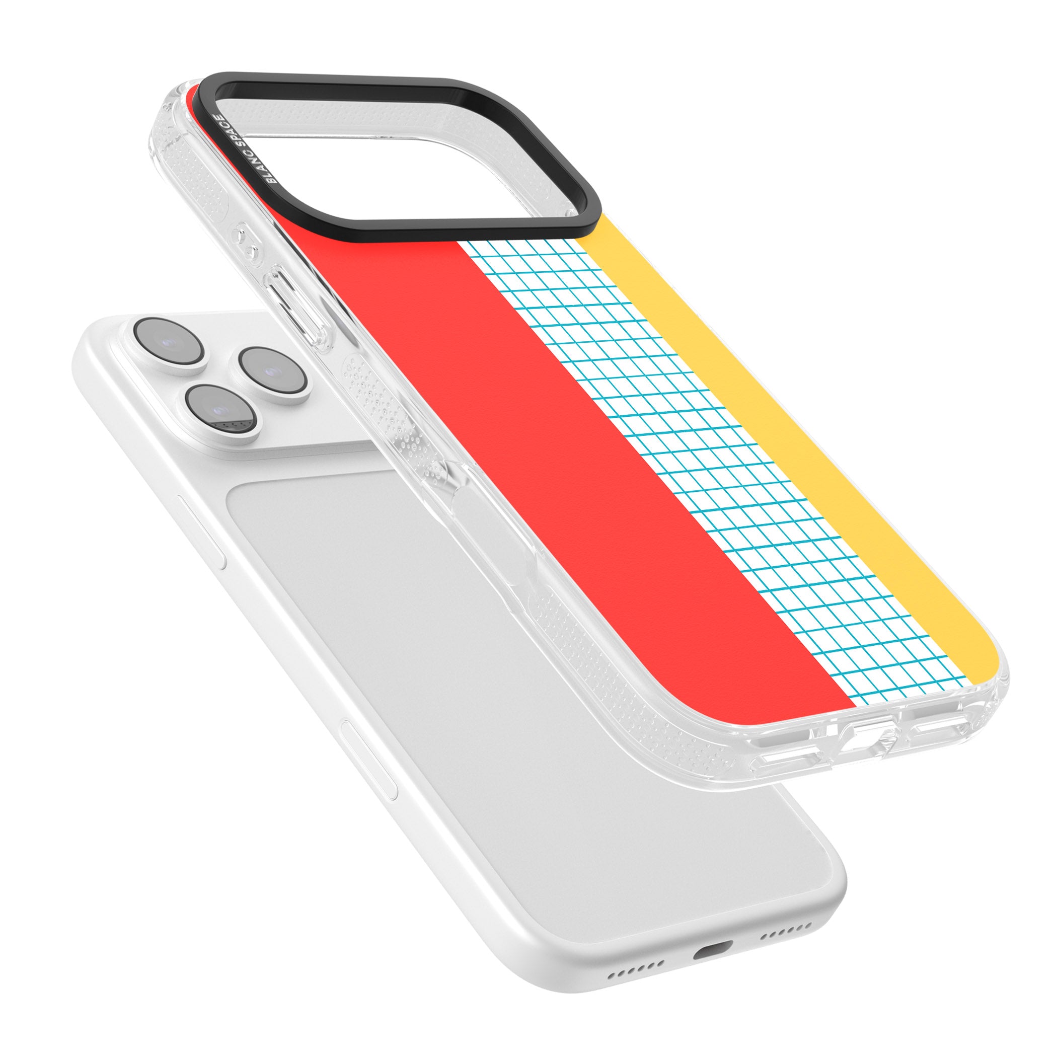 Abstract Grid Red, Blue, Yellow iPhone 17 Pro Impact Air Clear Phone Case Colours